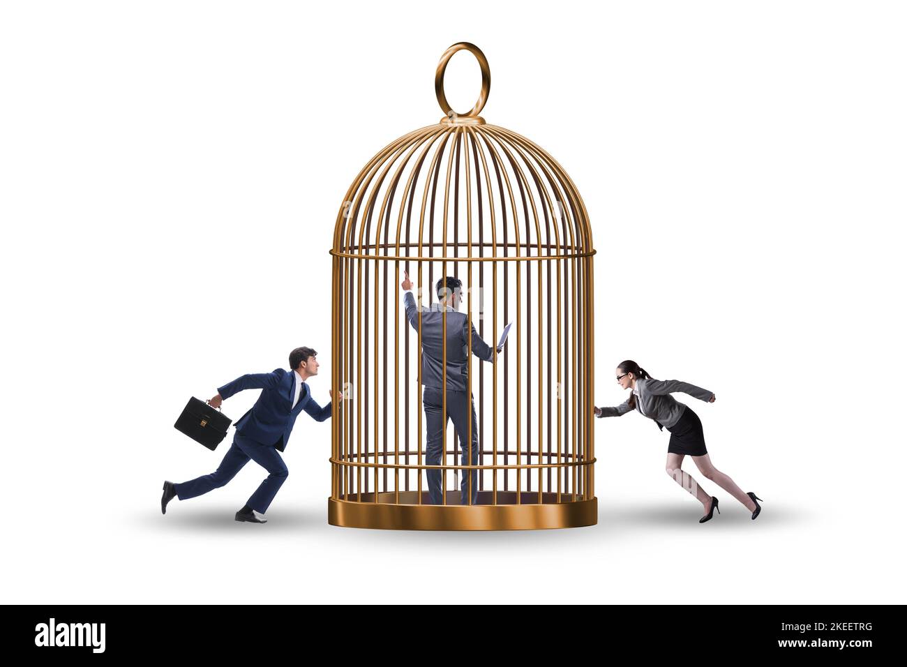 Business people and the golden cage concept Stock Photo Alamy
