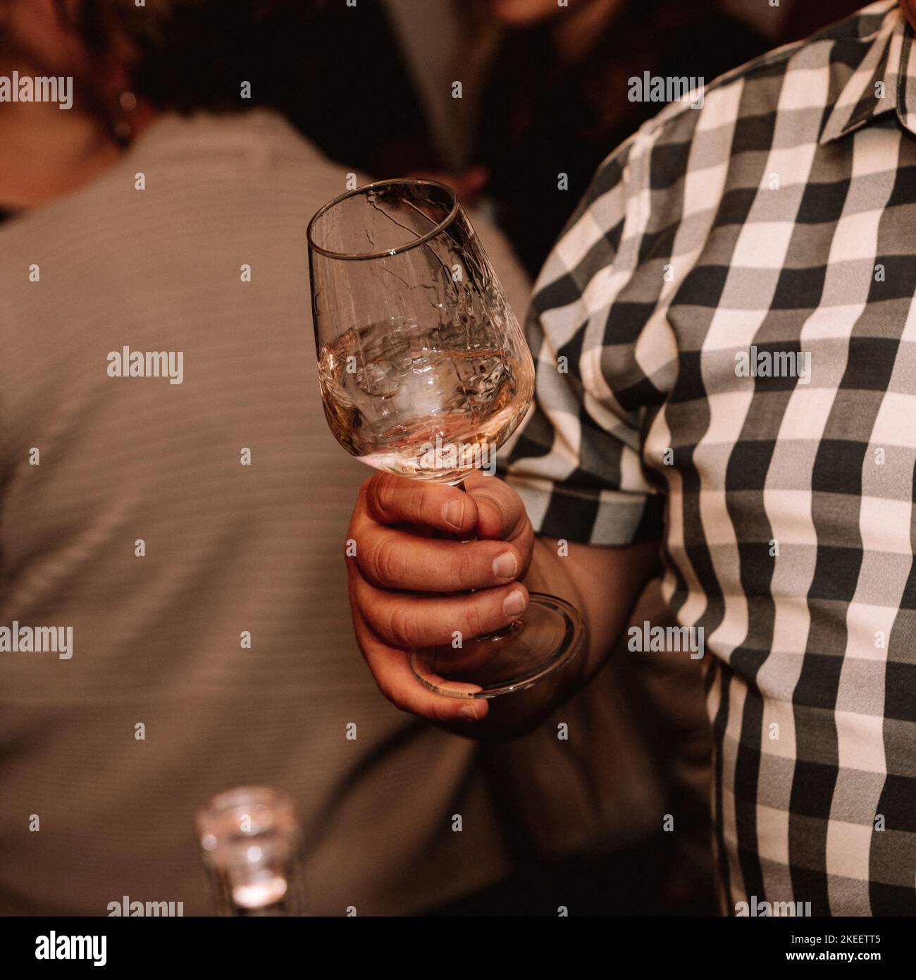 Glass of premium white wine tasting with friends and wines lover. Stock Photo