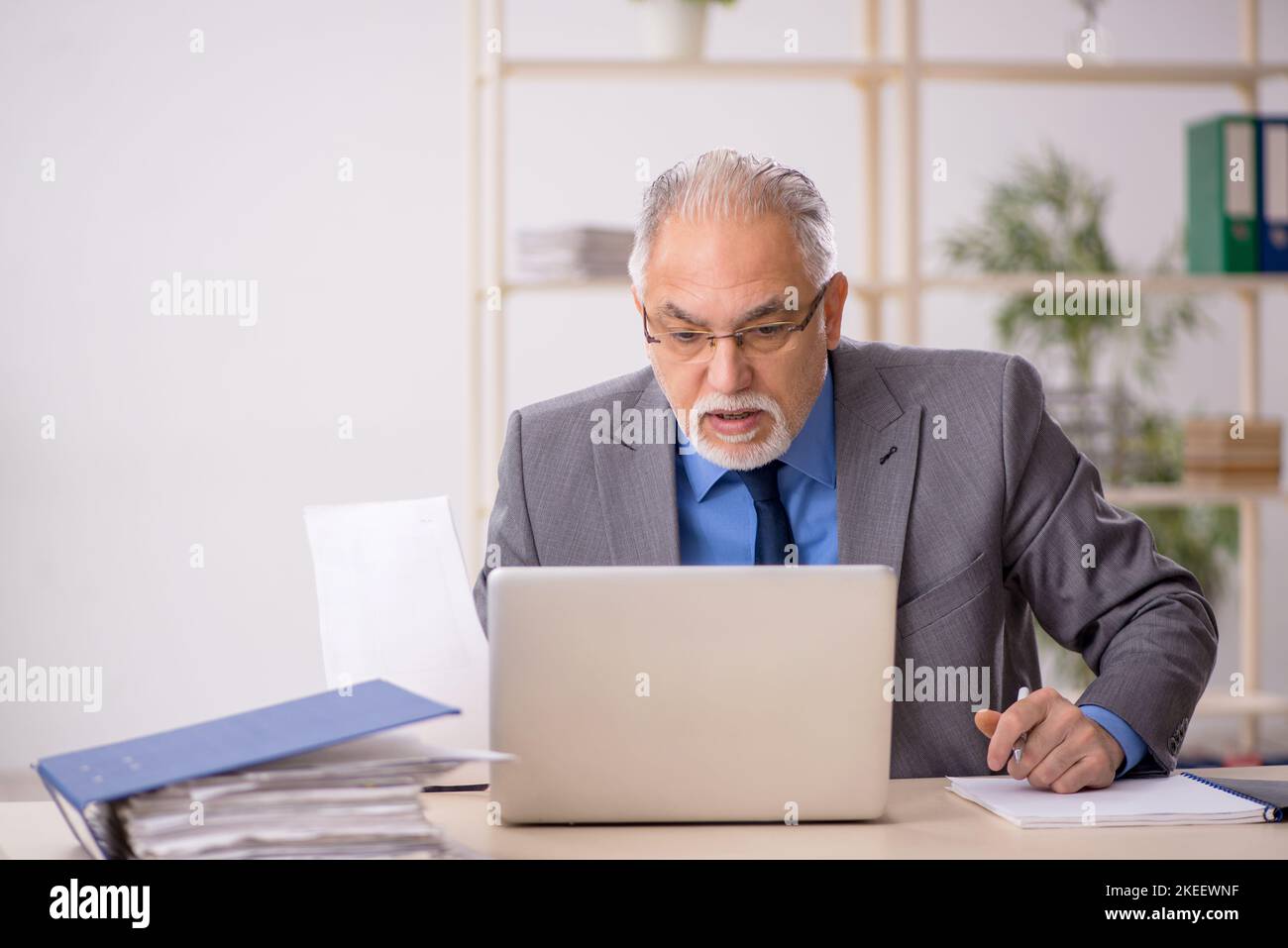 Old businessman employee working at workplace Stock Photo - Alamy