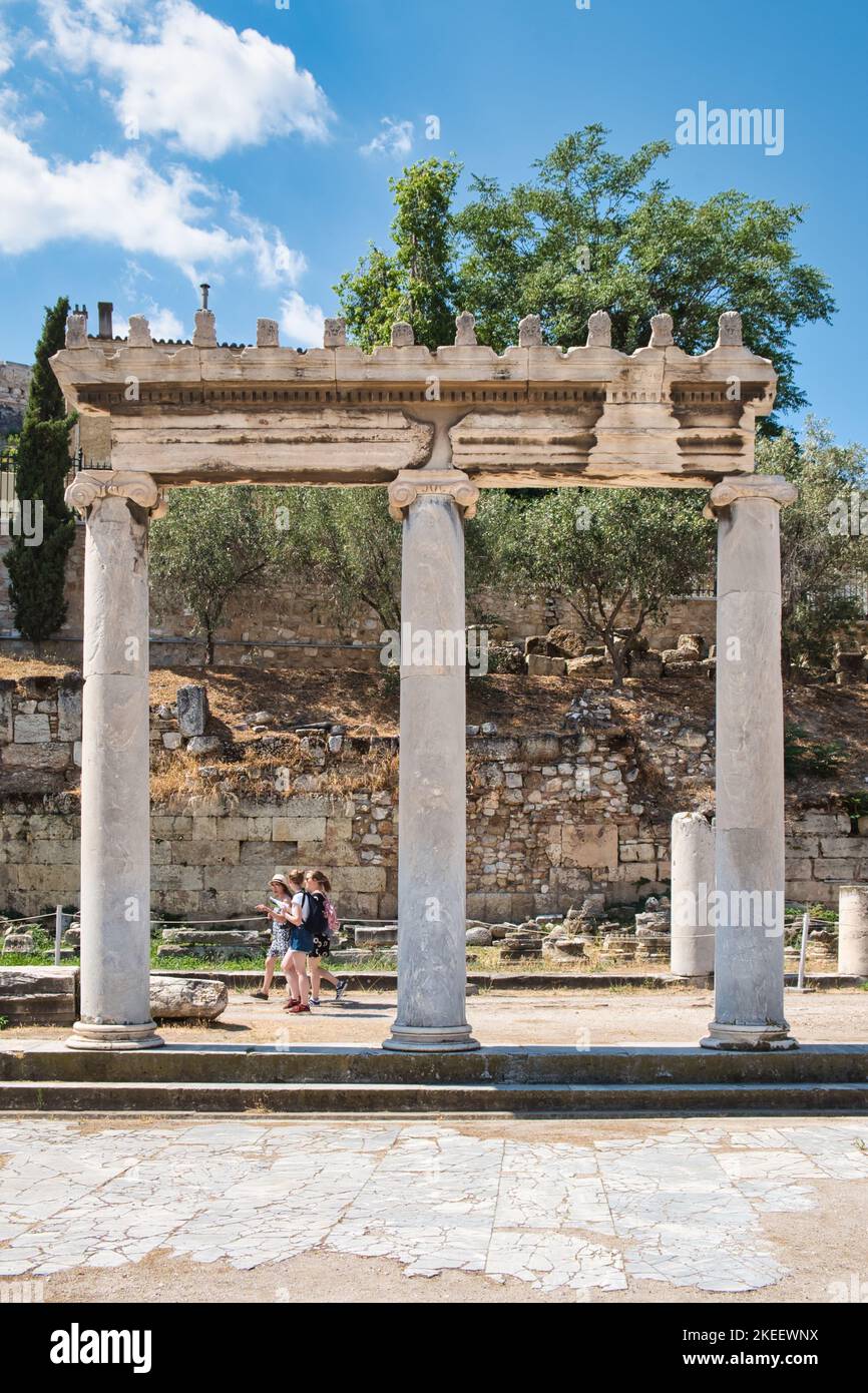 Tourists visiting the Roman Agorà in Athens Stock Photo
