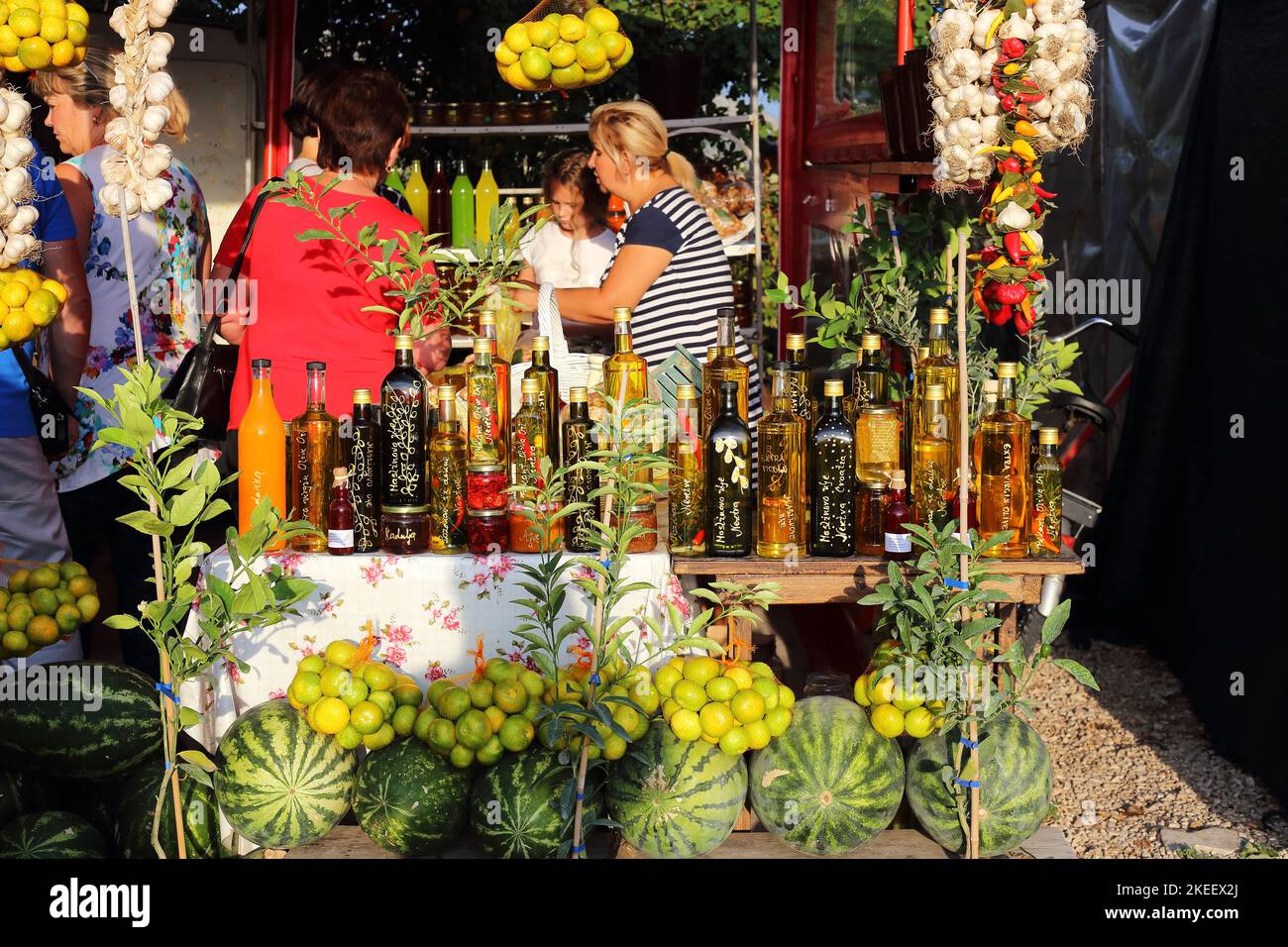 OPUZEN, CROATIA - SEPTEMBER 8, 2016: This is scene in the roadside market near the small Croatian settlement. Stock Photo