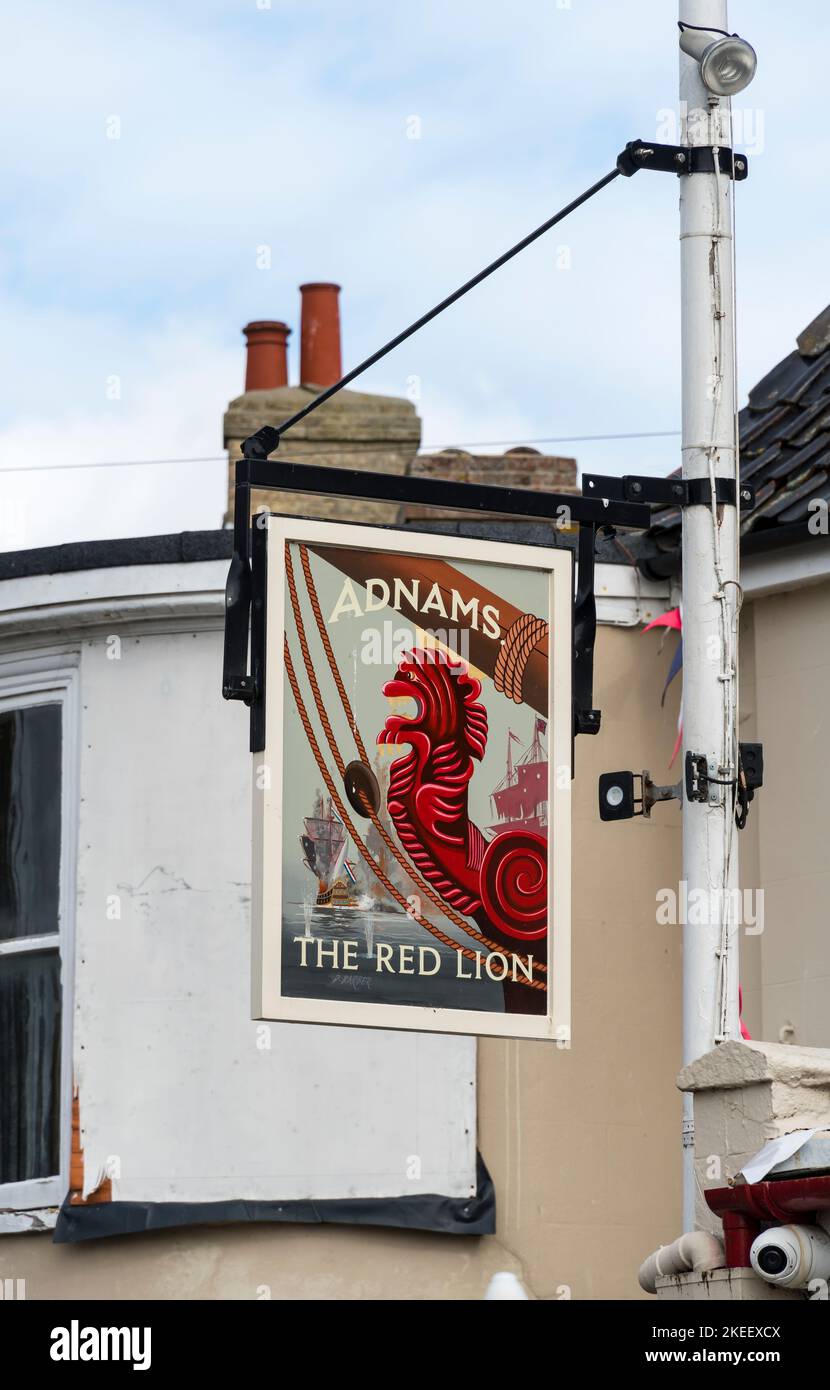 Adnams The Red Lion pub sign Queen Street Southwold suffolk 2022 Stock Photo