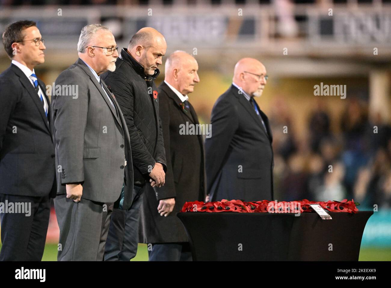 11th November 2022, The Recreation Ground, Bath, Somerset, England; Gallagher Premiership Rugby, Bath versus Leicester Tigers; The Remembrance Day proceedings before kick off Stock Photo