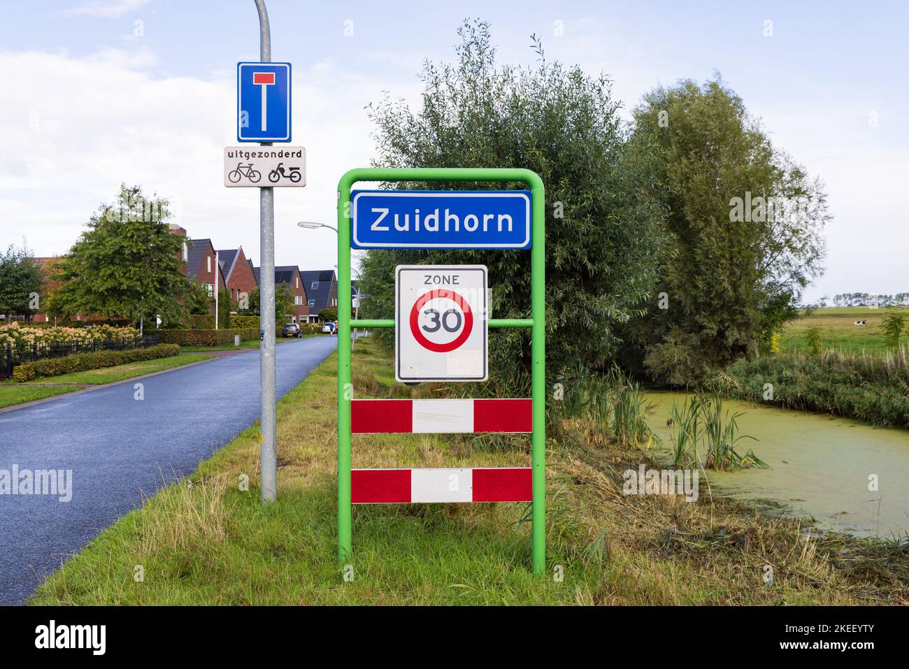 Zuidhorn, The Netherlands - September 25, 2022: Place name sign Zuidhorn, municipality Westerkwartier Groningen province in the Netherlands Stock Photo