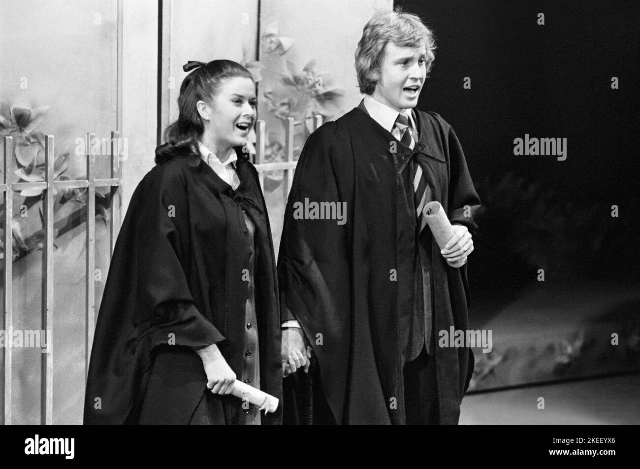 Ursula Barclay (Jane), Geoffrey Burridge (Timothy) in SALAD DAYS at the Arts Theatre, Cambridge  01/1972  music: Julian Slade  lyrics: Julian Slade & Dorothy Reynolds   a Cameron Mackintosh production Stock Photo