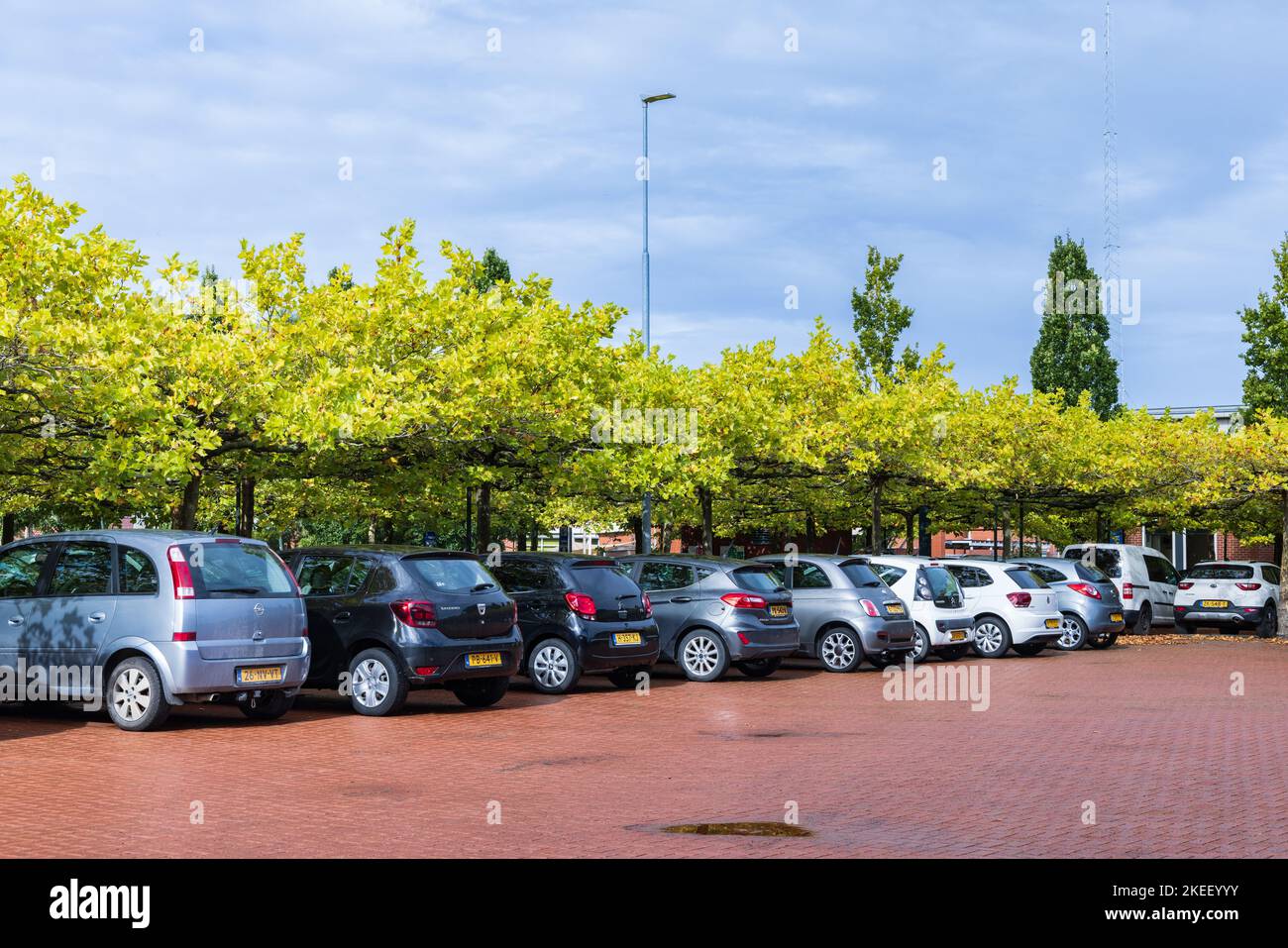 Zuidhorn, The Netherlands - September 25, 2022: City hall and green parking place in Zuidhorn municipality Groningen province in the Netherlands Stock Photo