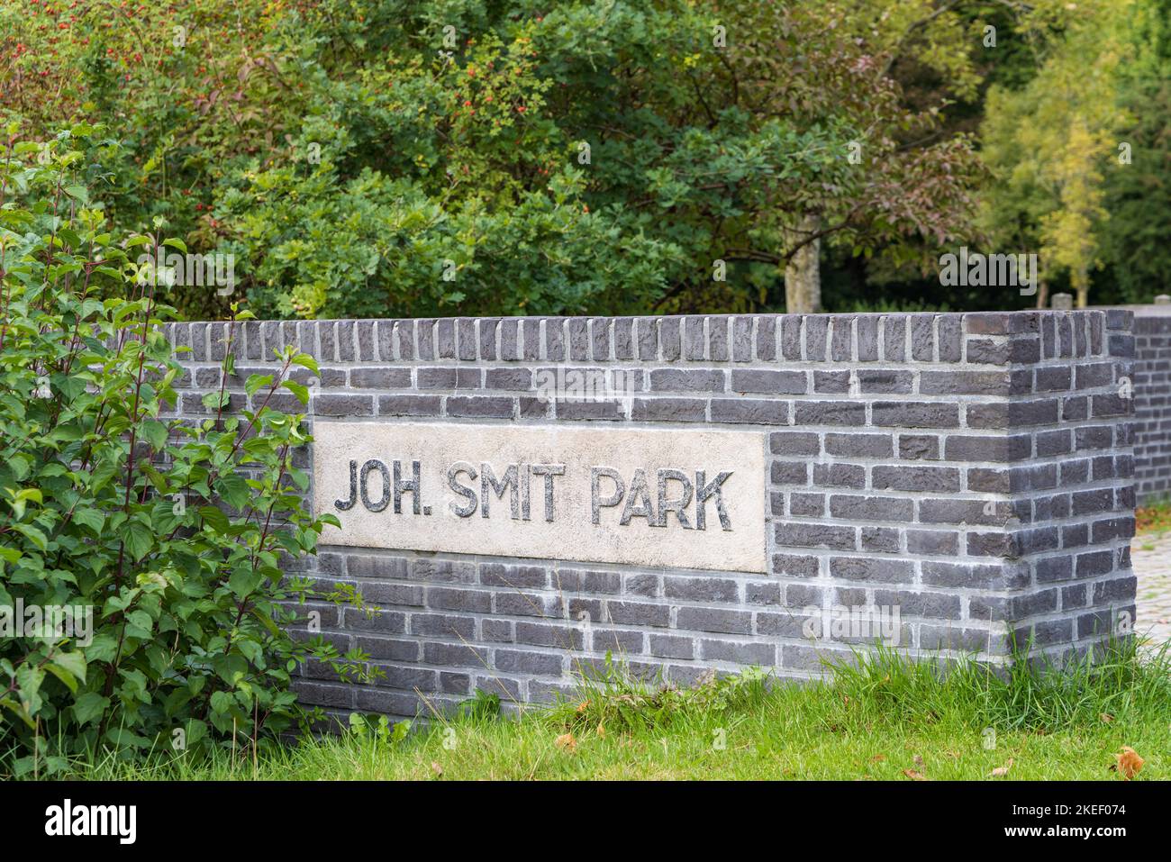 Zuidhorn, The Netherlands - September 25, 2022: Park sign Johan Smitpark in Zuidhorn, municipality Westerkwartier Groningen province in the Netherland Stock Photo