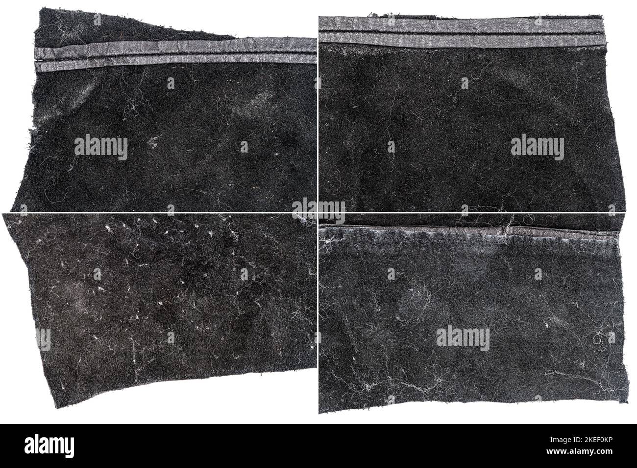 Collection of black leather textures isolated on white background