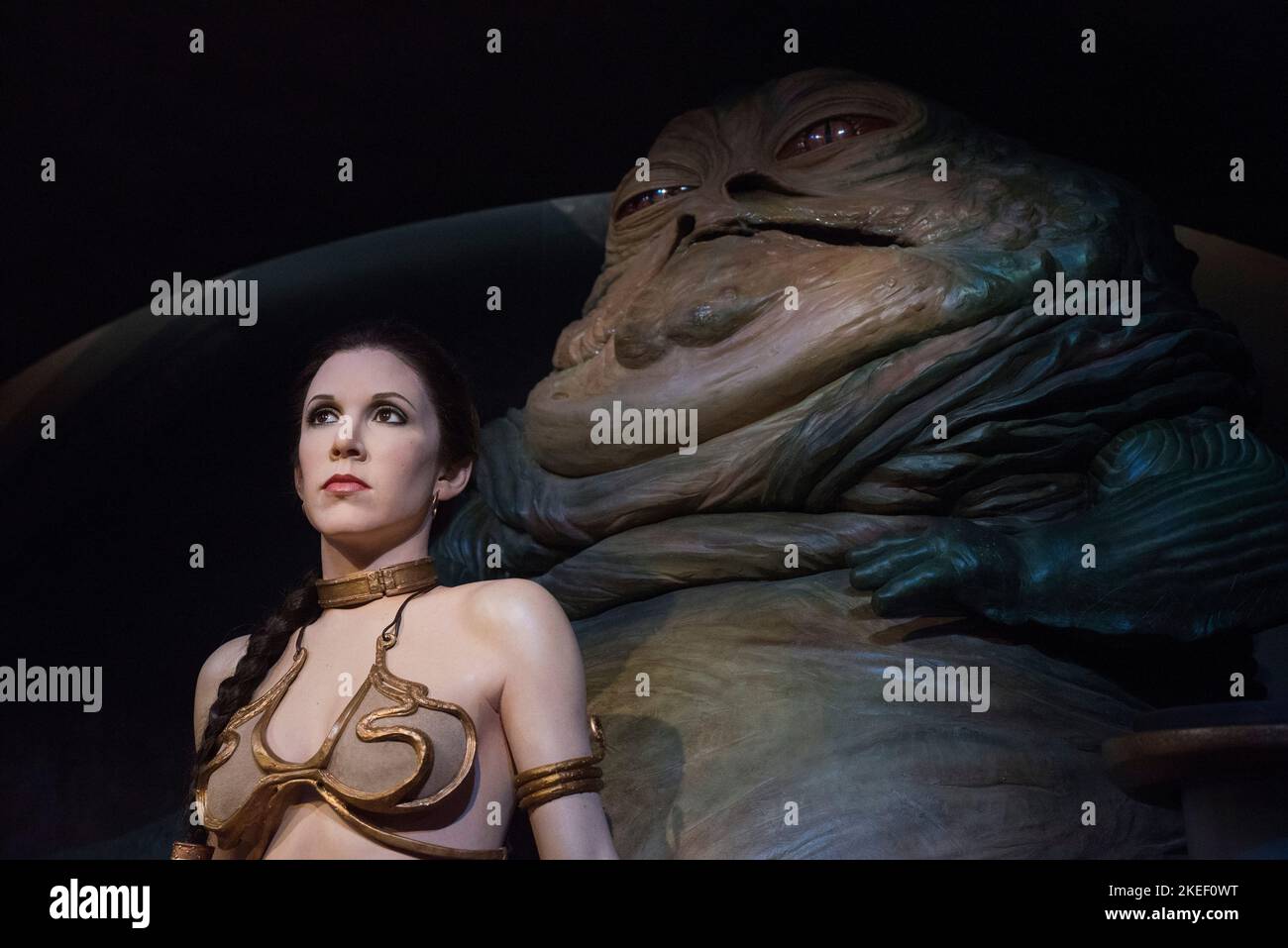 Princess Leia and Jabba wax figure at Madame Tussaud's Stock Photo