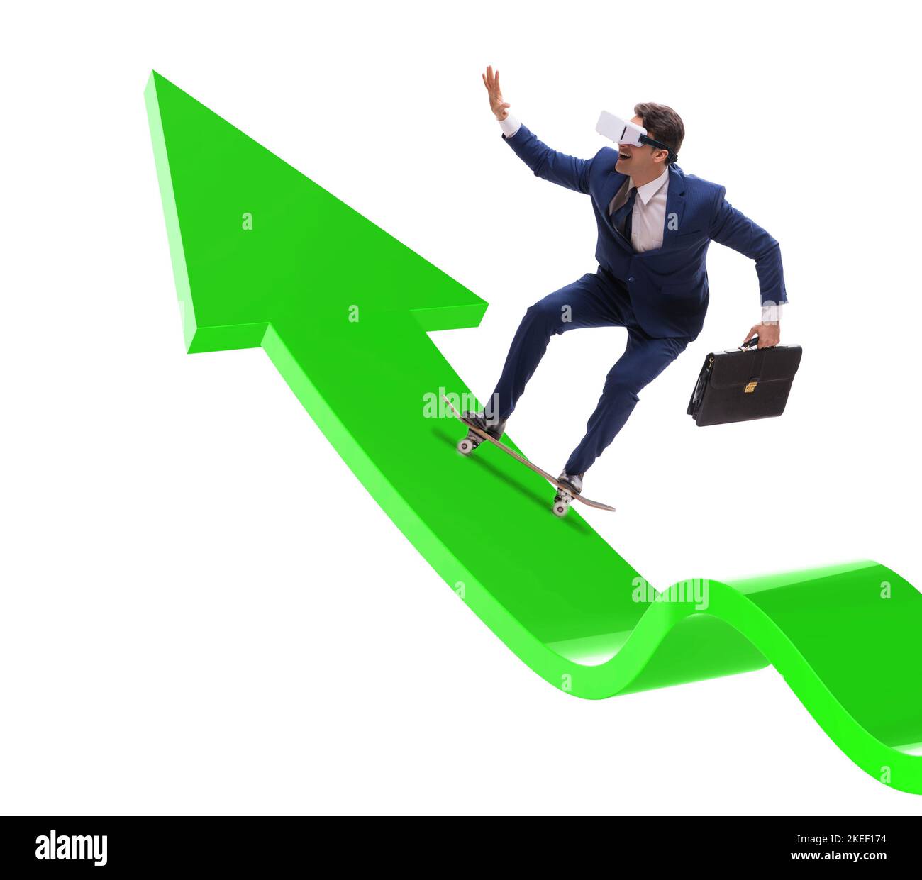 The businessman riding skateboard on financial graph Stock Photo - Alamy