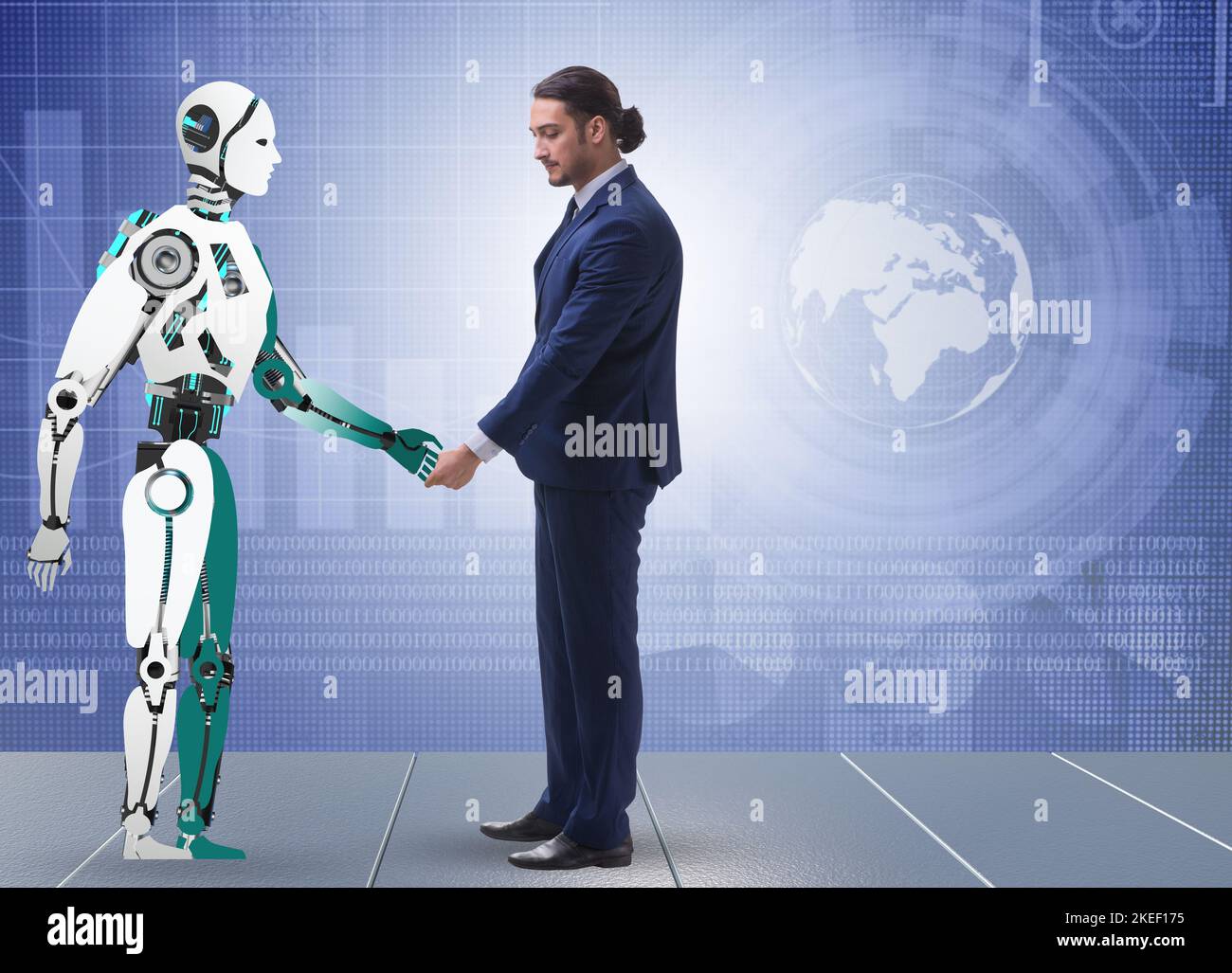 Human Machine Cooperation Digital handshake between man machine hi-res stock photography and ...