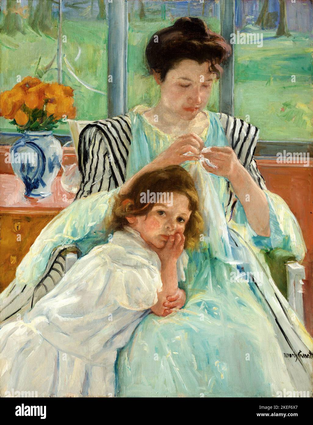 Mary Cassatt, Young Mother Sewing, 1900, Oil on canvas, National Gallery of Art, Washington, D.C., USA. Stock Photo