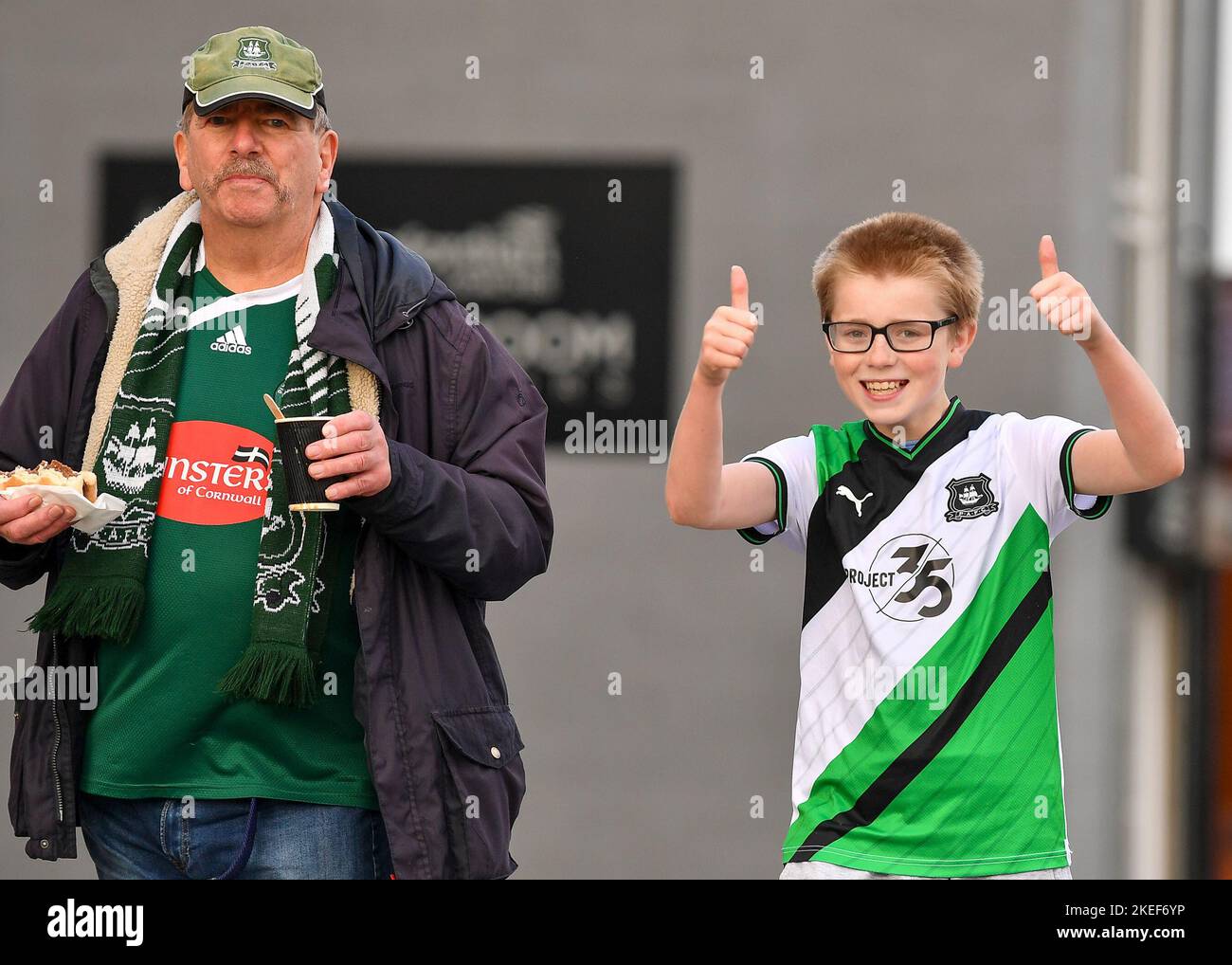 Plymouth Argyle Fans arrives  during the Sky Bet League 1 match Lincoln City vs Plymouth Argyle at Gelder Group Sincil Bank Stadium, Lincoln, United Kingdom, 12th November 2022  (Photo by Stanley Kasala/News Images) Stock Photo