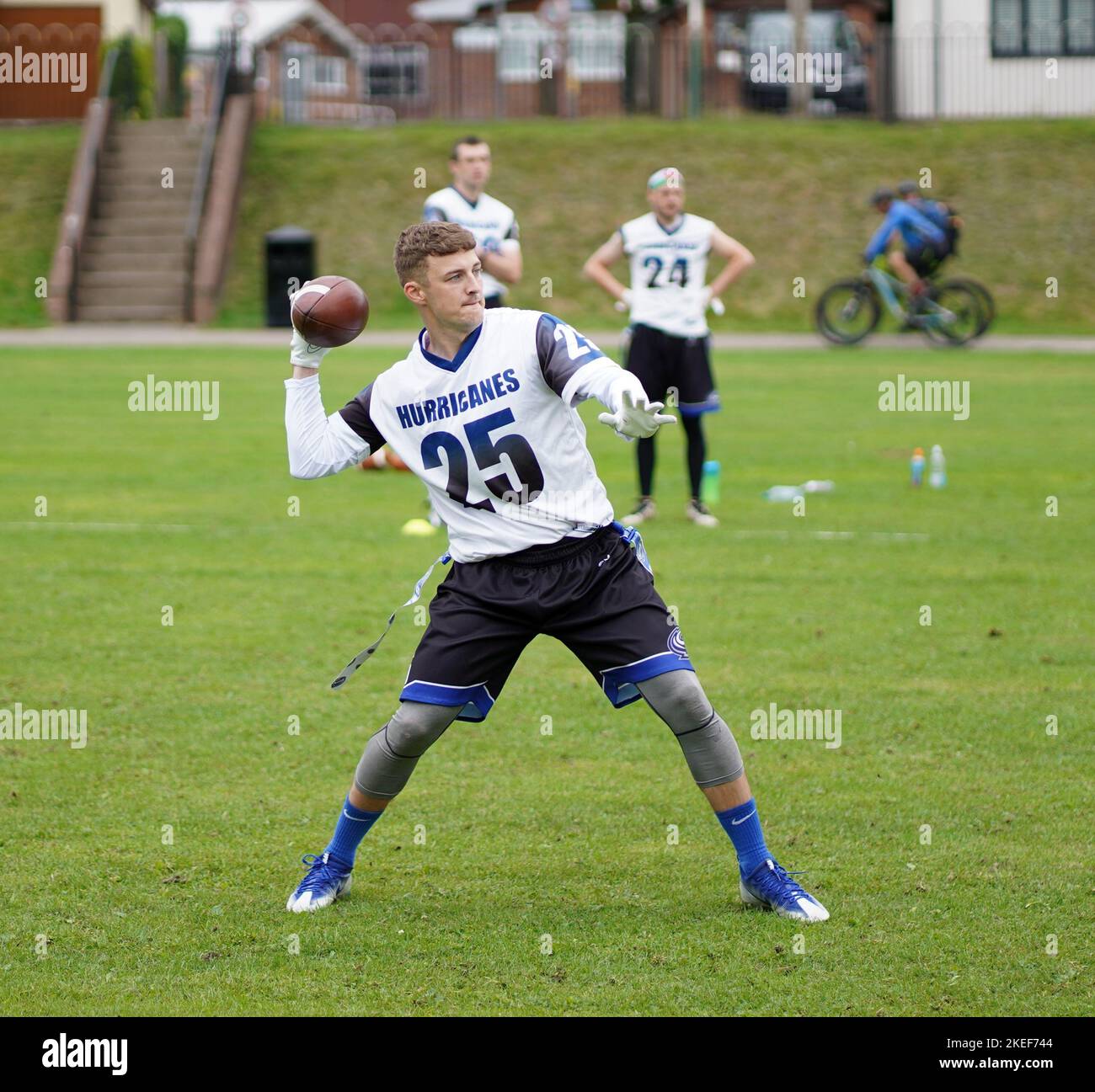 Flag football quarterbacks throwing the ball Stock Photo Alamy