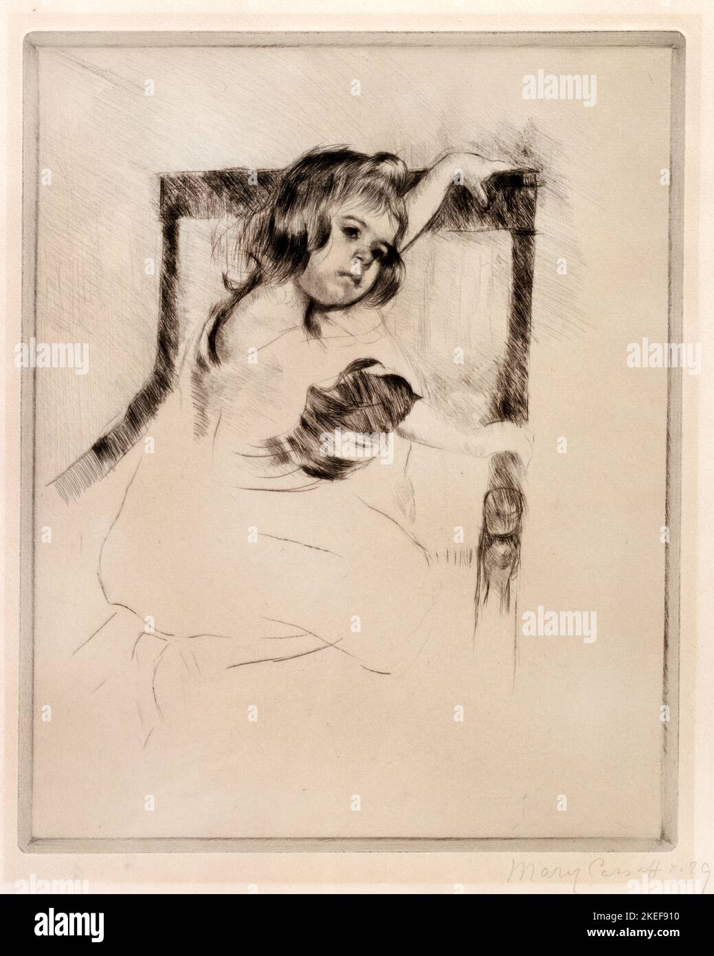 Mary Cassatt, Kneeling in an Armchair, Circa 1903, Drypoint on paper, Nelson-Atkins Museum of Art, USA Stock Photo