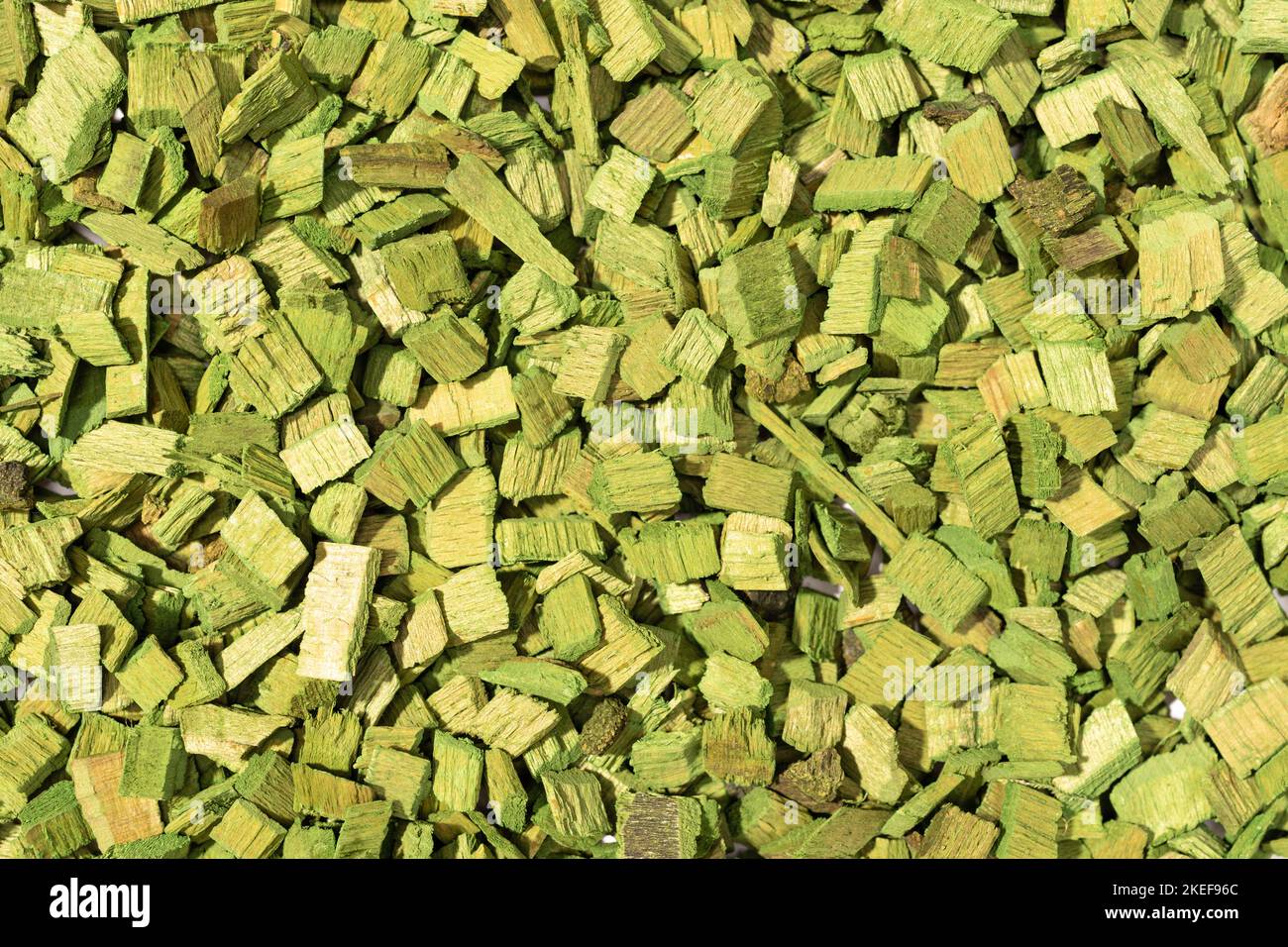 Green wooden chips background texture. Full frame Stock Photo