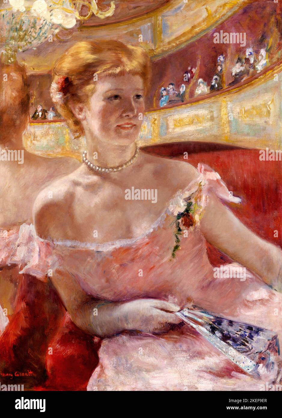 Mary Cassatt, Woman with a Pearl Necklace in a Loge 1879 Oil on canvas, Philadelphia Museum of Art, USA Stock Photo