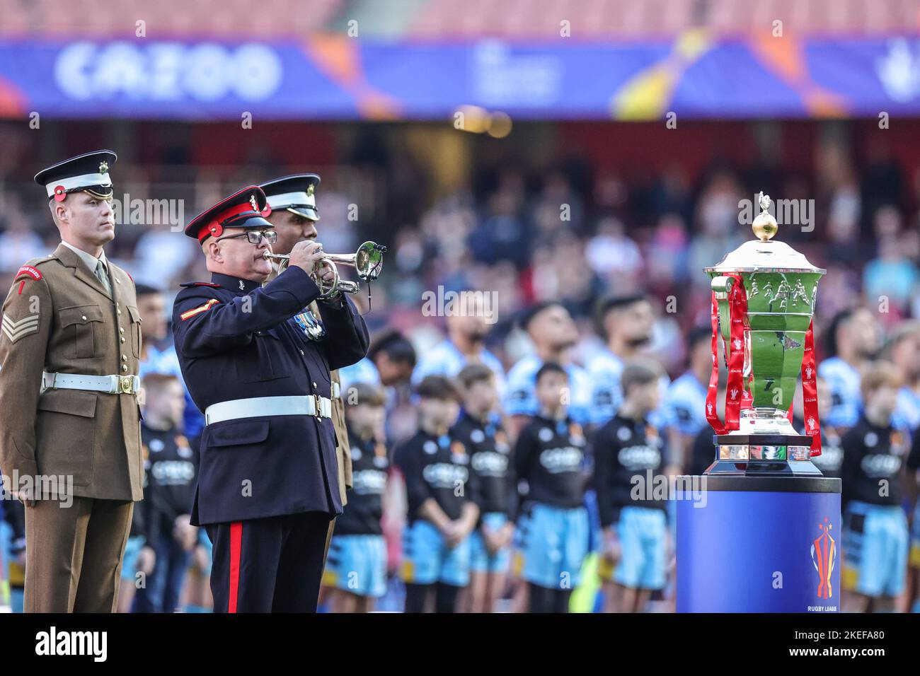 A bugler plays The Last Post as part of Remembrance Day during the