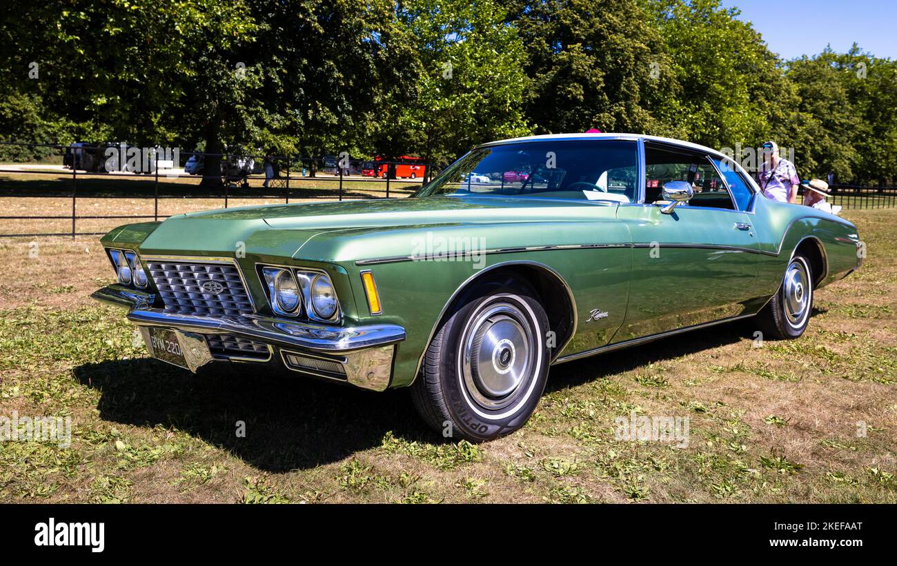1972 Buick Riviera ‘BVM 220K’ on display at the American Auto Club Rally of the Giants, held at Blenheim Palace on the 10th July 2022 Stock Photo