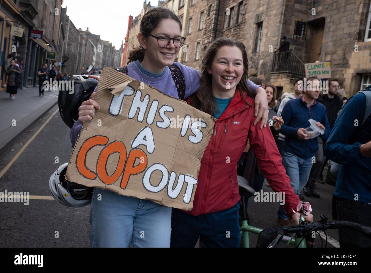 12th November 2022, Edinburgh, UK. Global Day of Action for Climate Justice march through the city, in support of civil society groups banned from protesting at the COP27 climate conference in Egypt, in Edinburgh, Scotland, 12 November, 2022. Photo credit: Jeremy Sutton-Hibbert/ Alamy Live News. Stock Photo