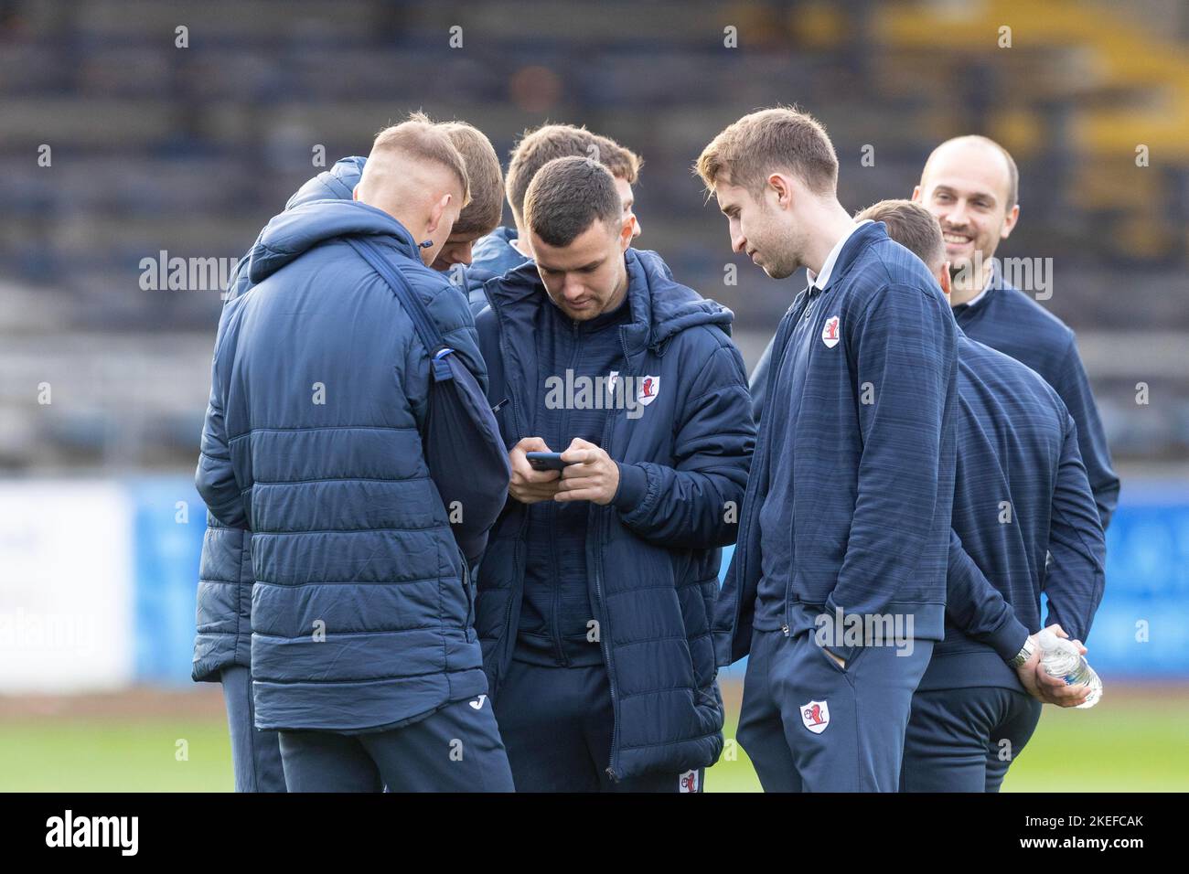 Dundee, Scotland, UK. Dundee, Scotland, UK. 12th Nov 2022. 12th November 2022; Dens Park, Dundee, Scotland: Scottish Championship football, Dundee versus Raith Rovers; Raith Rovers players inspect the pitch before the match Credit: Action Plus Sports Images/Alamy Live News Credit: Action Plus Sports Images/Alamy Live News Stock Photo