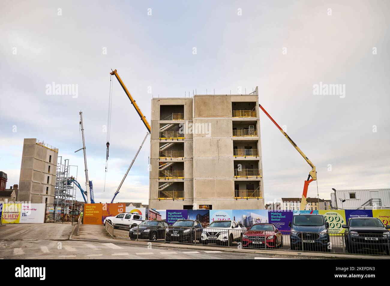 Construction of new multi storey car park in central blackpool as part of a £300 million regeneration scheme Stock Photo