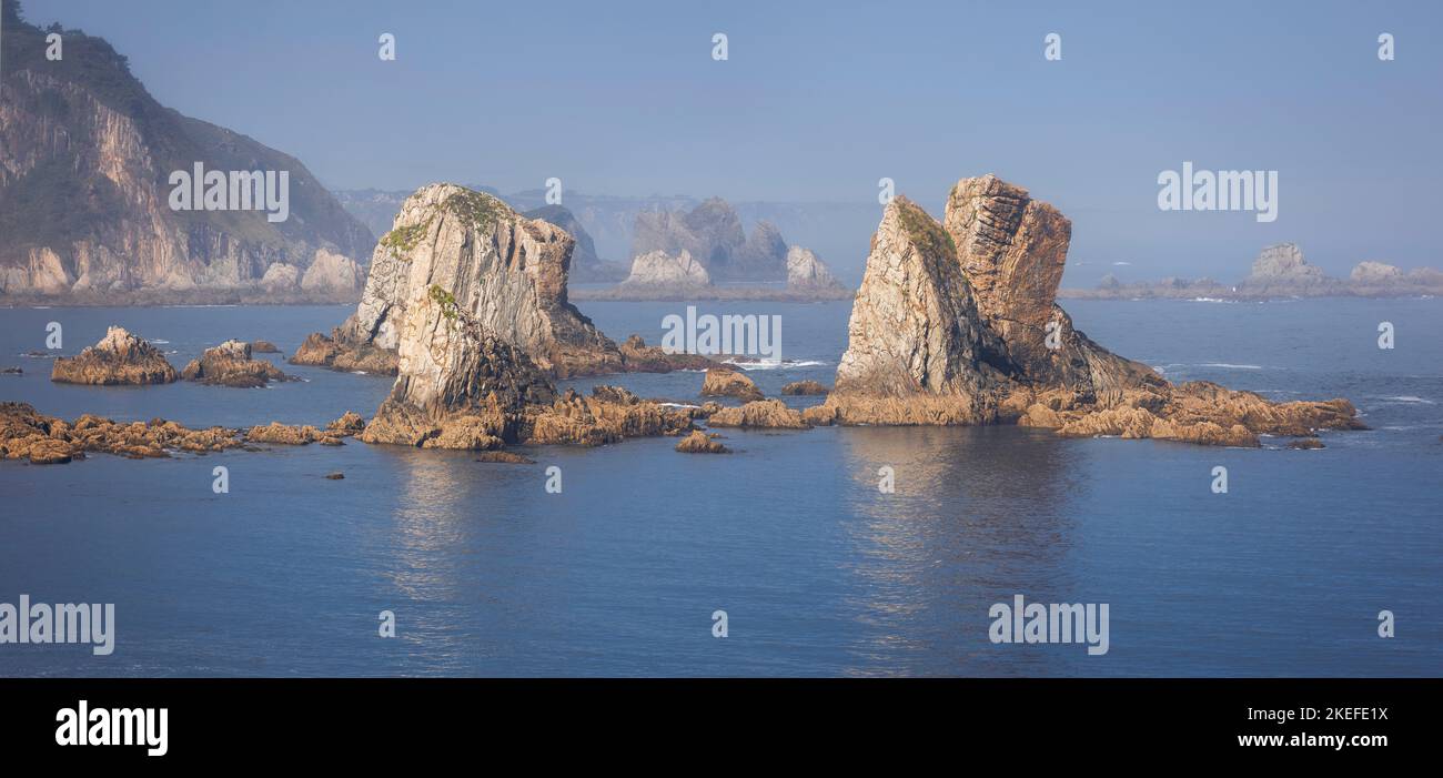 Rock Formations at Silence Beach in Asturias Stock Photo