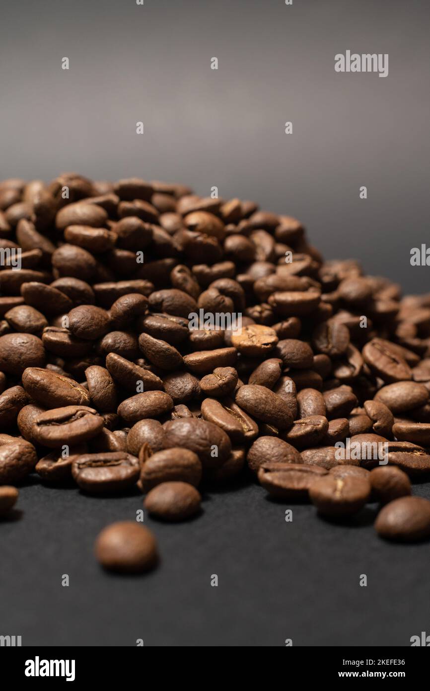 Top view of coffee beans, texture of coffee beans, roasted coffee and ...