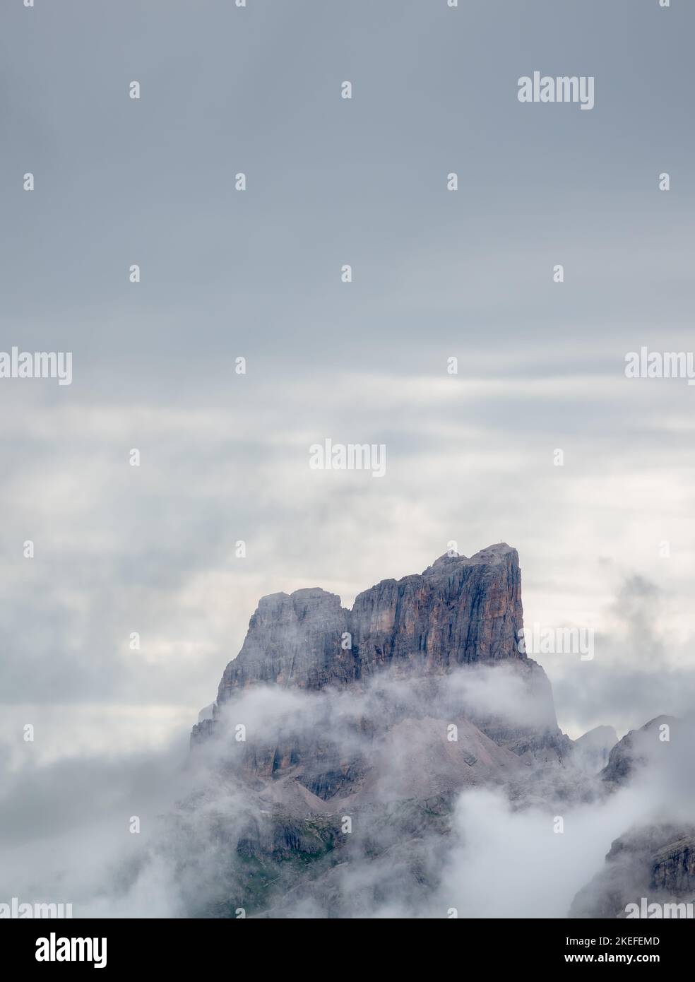 A view in direction of Monte Averau, Dolomites, in clouds Stock Photo