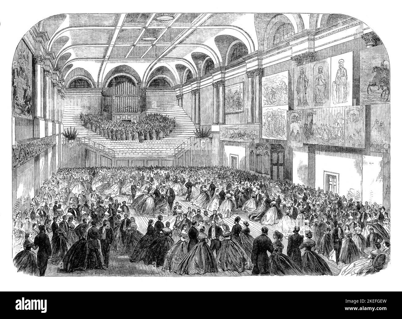 A ball in aid of the Irish Academy of Music given in the Concert Hall during the second Dublin International Exhibition, during the summer of 1865 in Ireland. Stock Photo