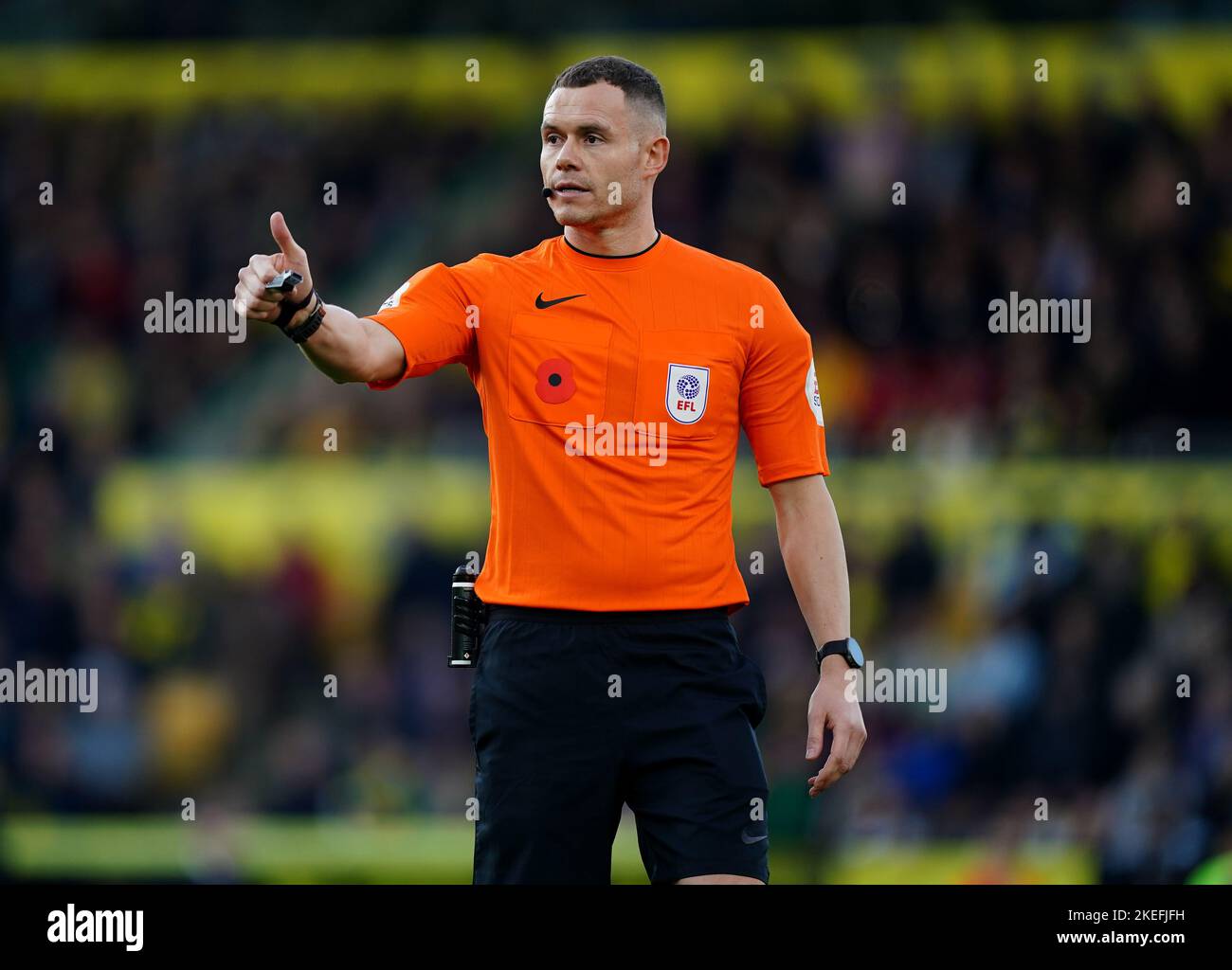Referee Leigh Doughty during the Sky Bet Championship match at Carrow ...