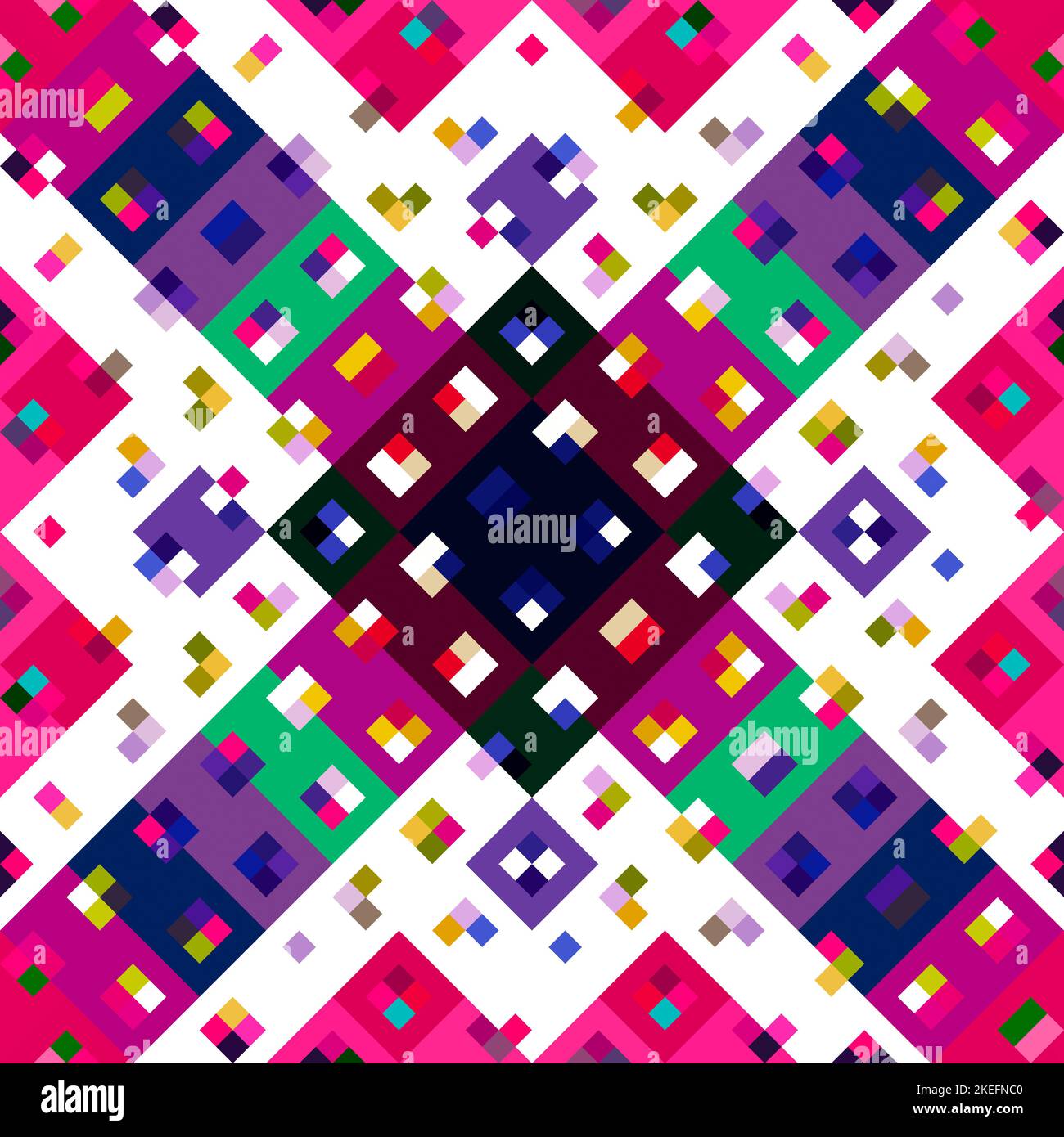 Kaleidoscopic geo pixel pattern. Playful fun pink wallpaper. Colorful ...