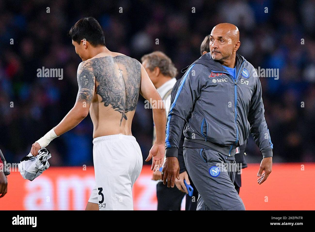 Naples, Italy. 12th Nov, 2022. A detailed view of MinJae Kim of SSC Napoli tattooed back during