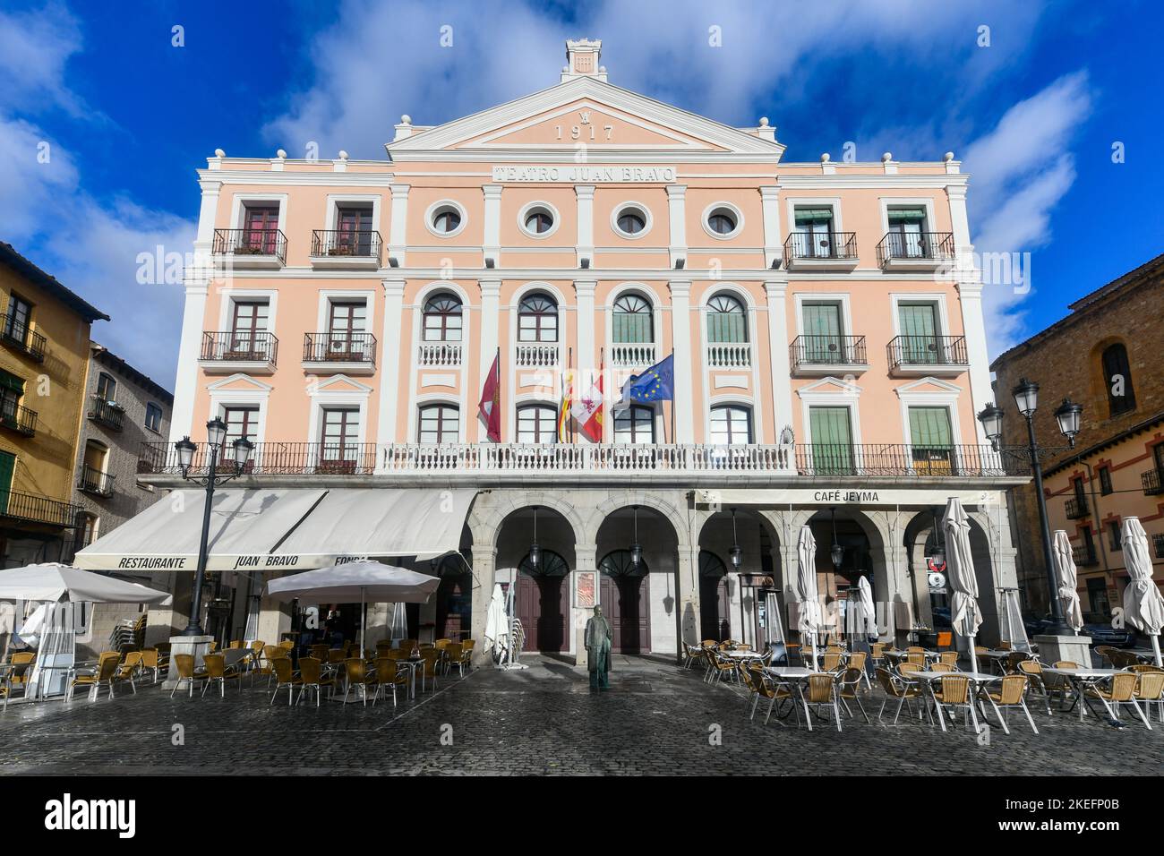 Segovia, Spain - Nov 27, 2021: The Juan Bravo theater on the Plaza Mayor square in Segovia, Spain. Stock Photo
