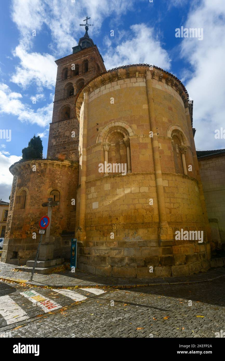 Segovia, Spain - Nov 27, 2021: Church of Saint Andres in the Plazuela de la Merced in Segovia, Spain. Stock Photo