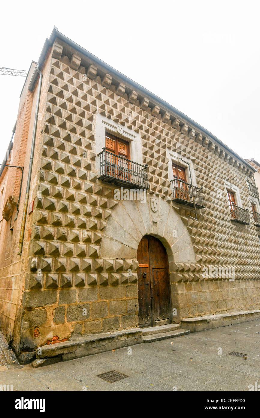 Casa de los Picos with its facade covered by granite blocks carved into diamond-shapes in Segovia, Spain. Stock Photo
