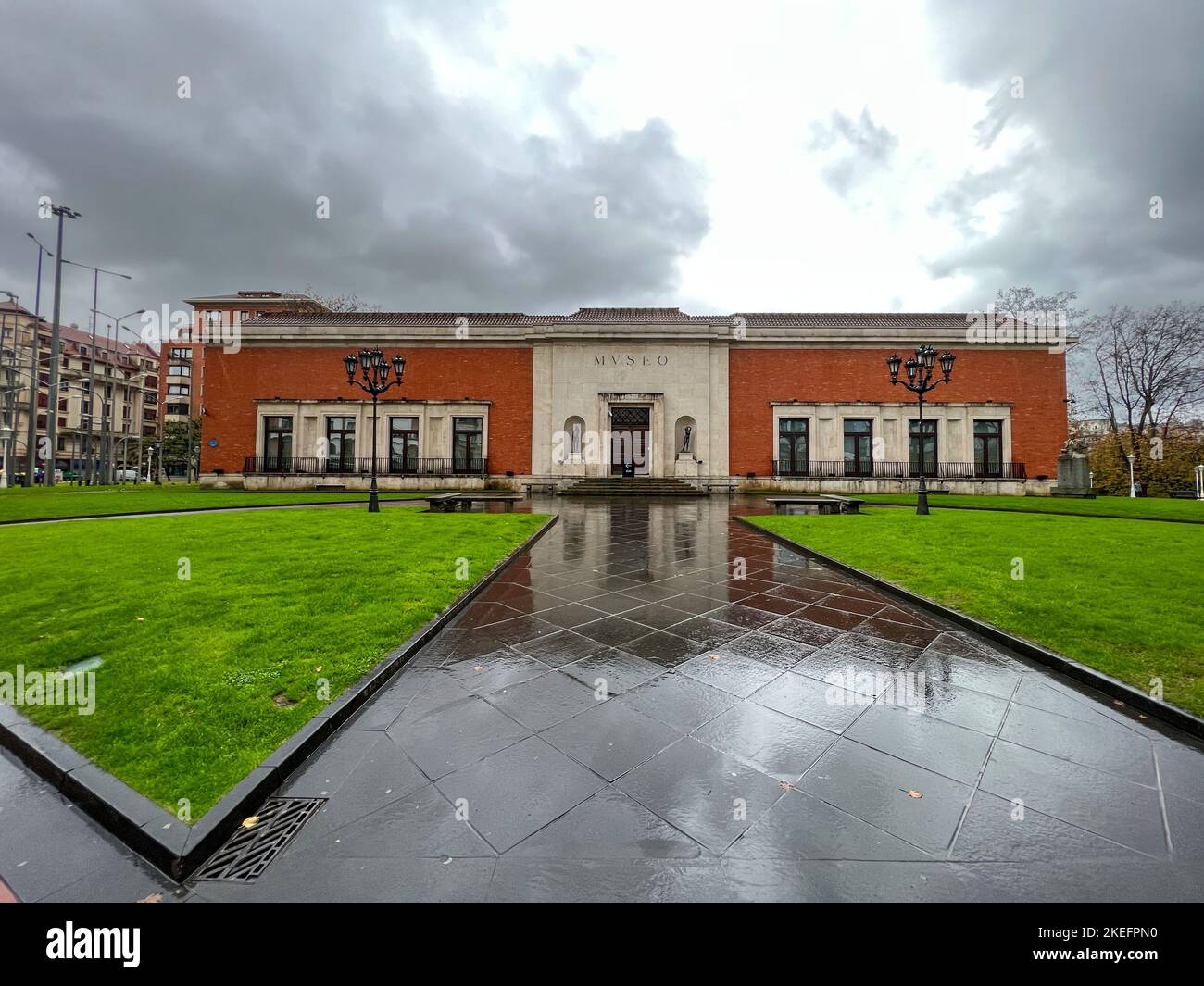 Bilbao, Spain - Nov 26, 2021: Bilbao Fine Arts Museum. The building of the museum is located entirely inside the city's Doña Casilda Iturrizar park. Stock Photo