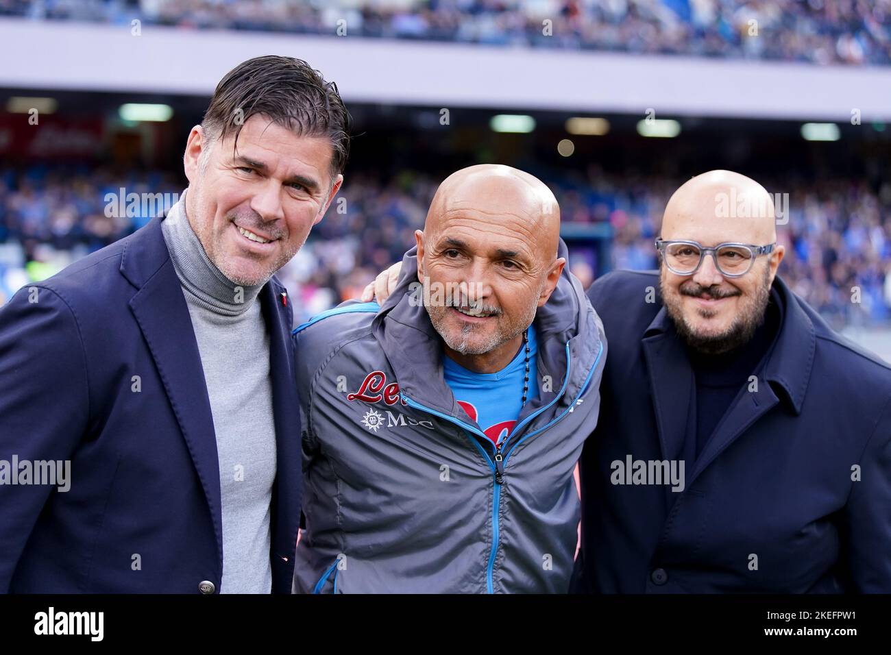 Naples, Italy. 12th Nov, 2022. Andrea Sottil of Udinese Calcio with Luciano Spalletti of SSC Napoli and Pierpaolo Marino of Udinese Calcio during the Serie A match between Napoli and Udinese at Stadio Diego Armando Maradona, Naples, Italy on 12 November 2022. Credit: Giuseppe Maffia/Alamy Live News Stock Photo