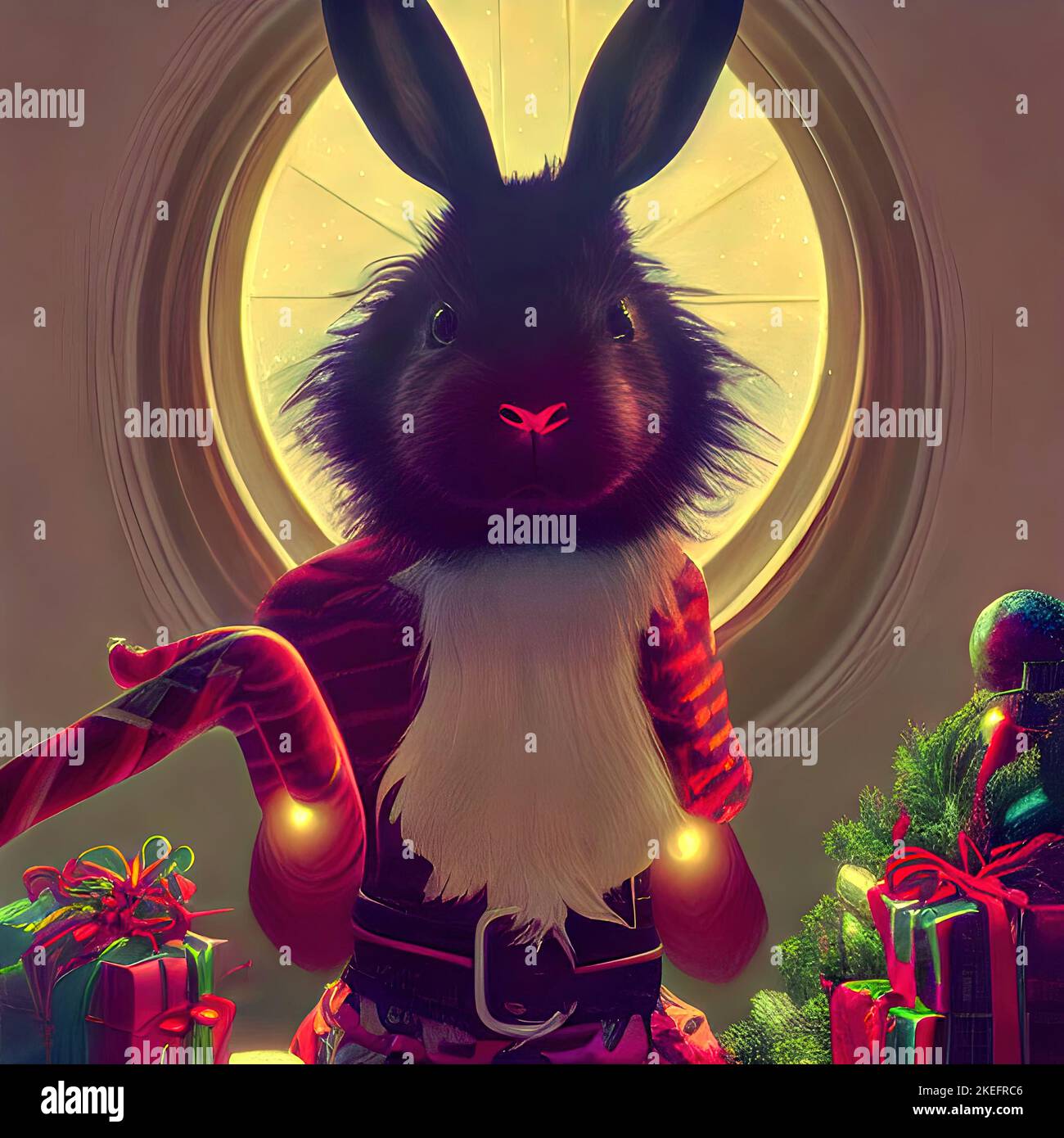Postcard Happy New Year 2023. Year of the black water rabbit. A