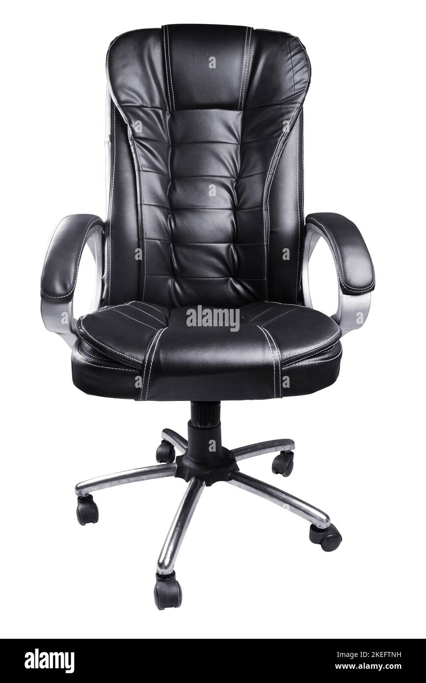 Black Leather Office Chair isolated on white background Stock Photo - Alamy