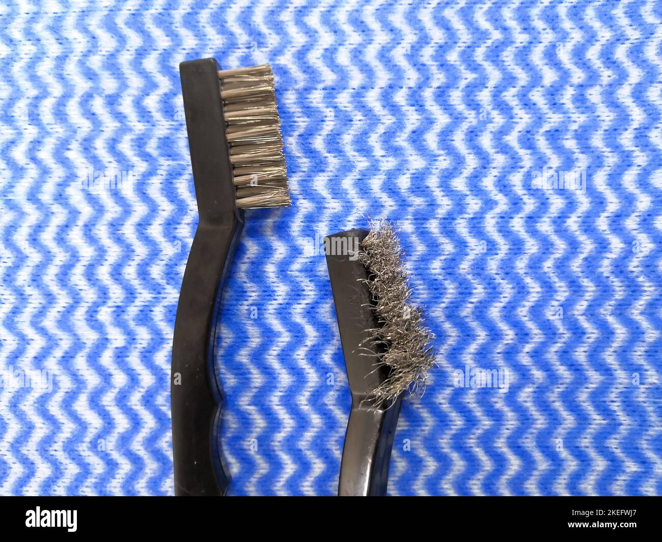 Closeup Image Of Used And New Surgical Instrument Cleaning Bristle Brushes Stock Photo