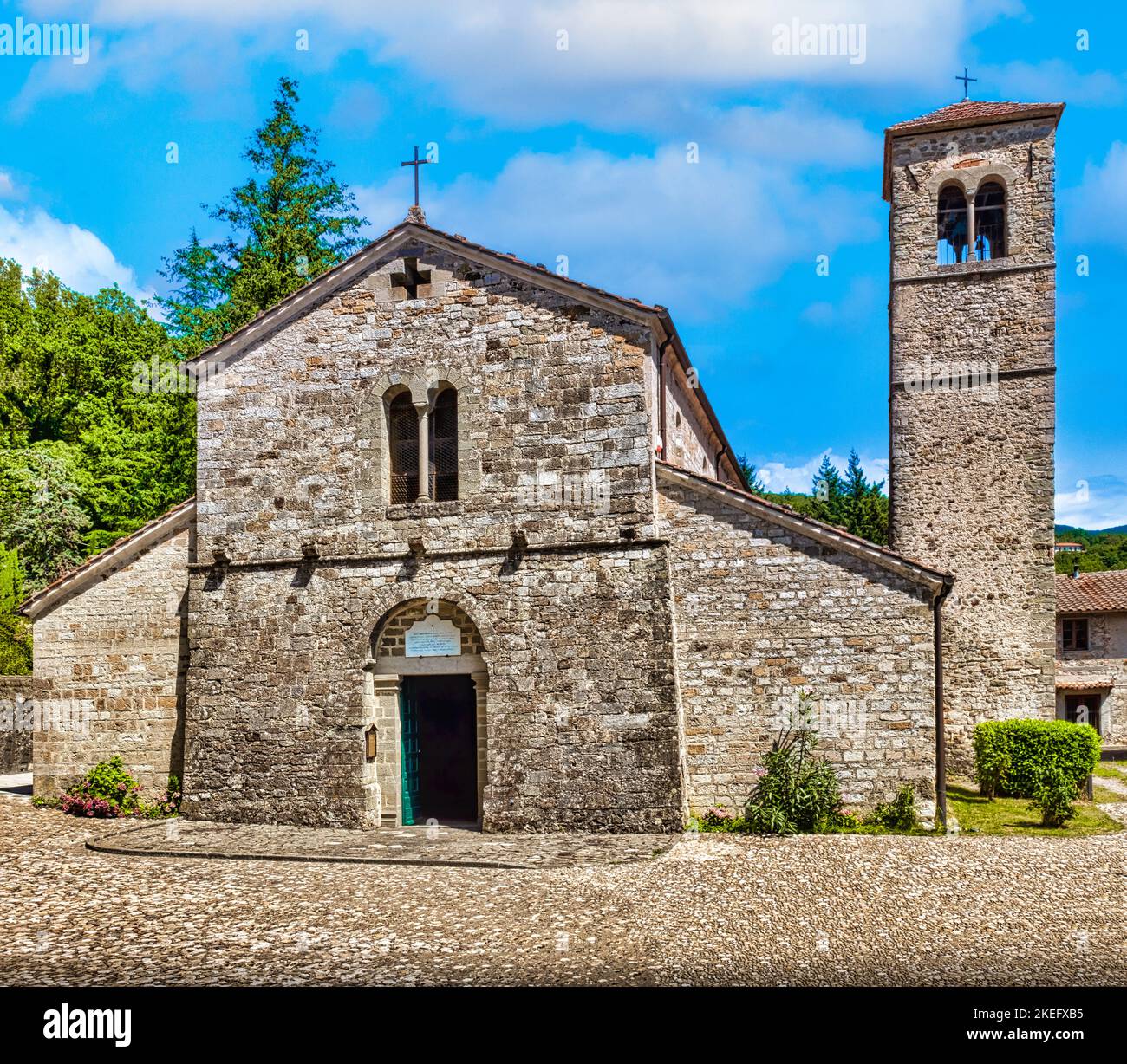 Romanesque Catholic parish church of St. Paul near the town of Fivizzano in Lunigiana, Tuscany, Italy. Stock Photo