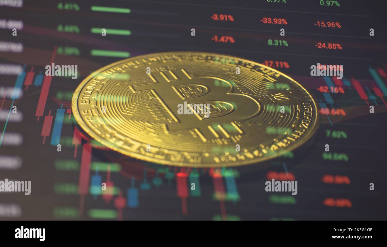 Bitcoins and New Virtual money concept , trading graph and candlestick