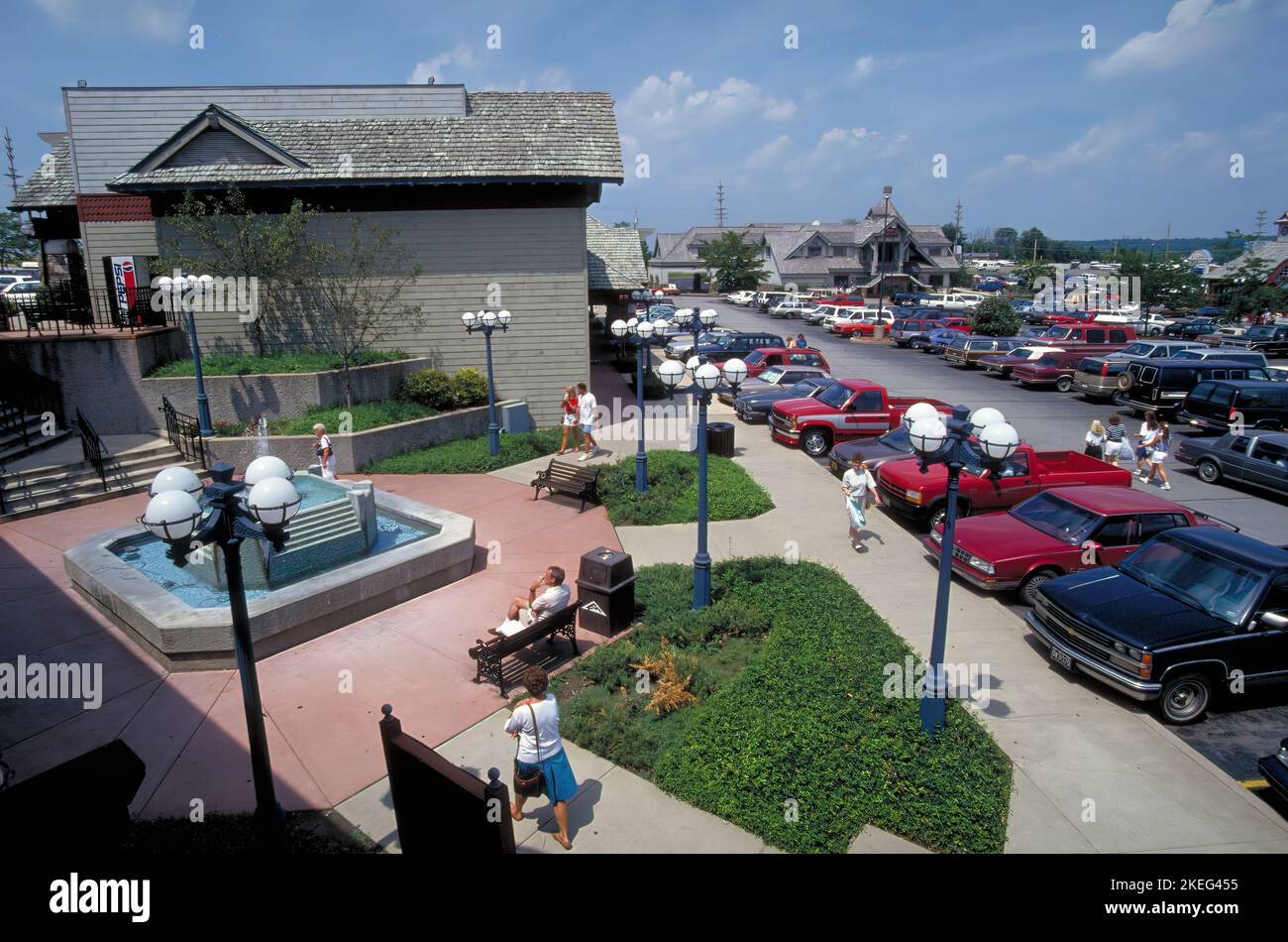 Vacationers shop outlet mall stores in the Lake Of The Ozarks shopping district in Missouri. Stock Photo