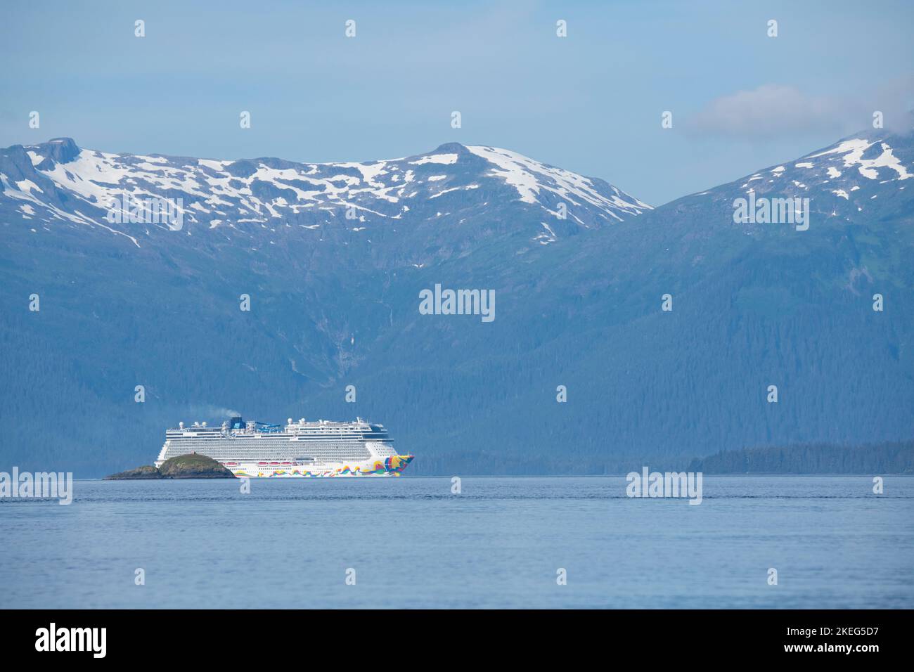 USA, Alaska. Norwegian Cruise Lines ship, Norwegian Encore, sailing in