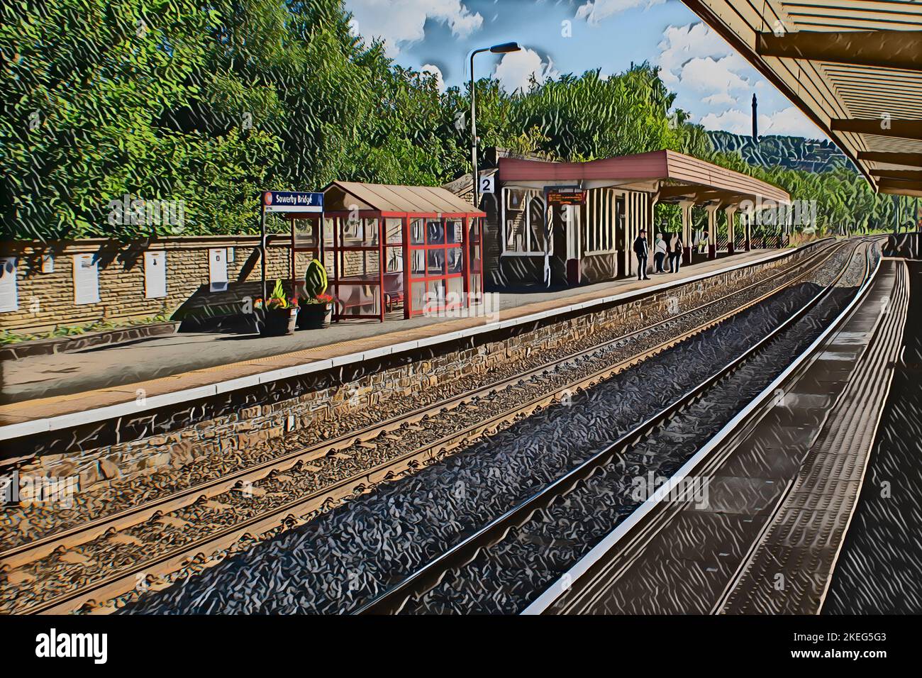 Artwork of Sowerby Bridge Railway Station Stock Photo