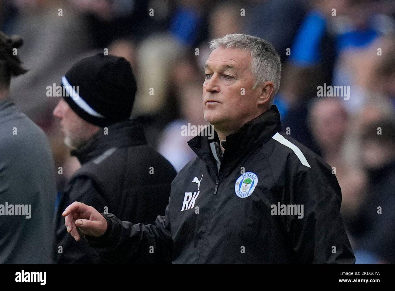 Wigans Caretaker Manager Rob Kelly during the Sky Bet Championship match Wigan Athletic vs Blackpool at DW Stadium, Wigan, United Kingdom, 12th November 2022  (Photo by Steve Flynn/News Images) Stock Photo