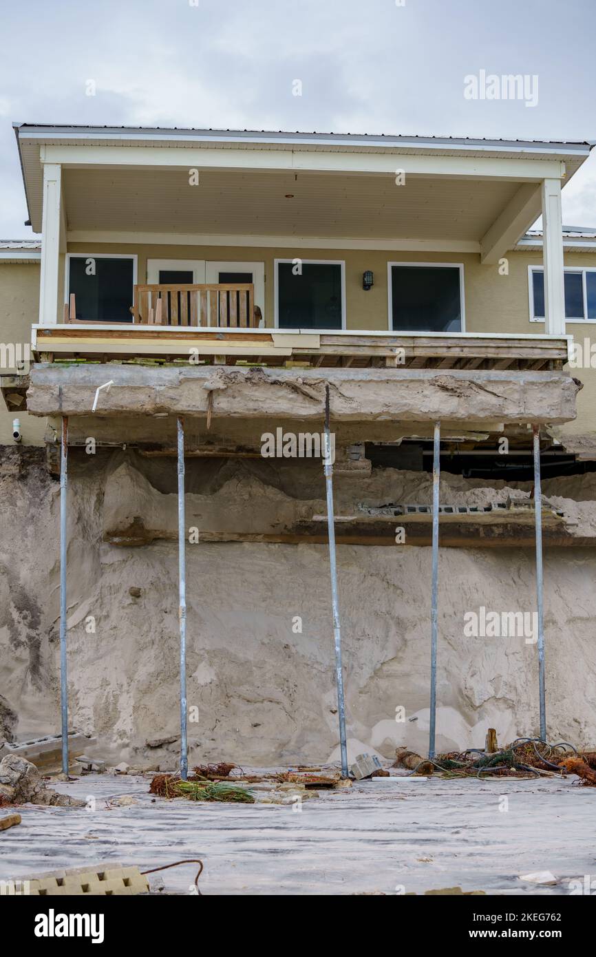 House partially washed away on Daytona Beach Hurricane Nicole Stock
