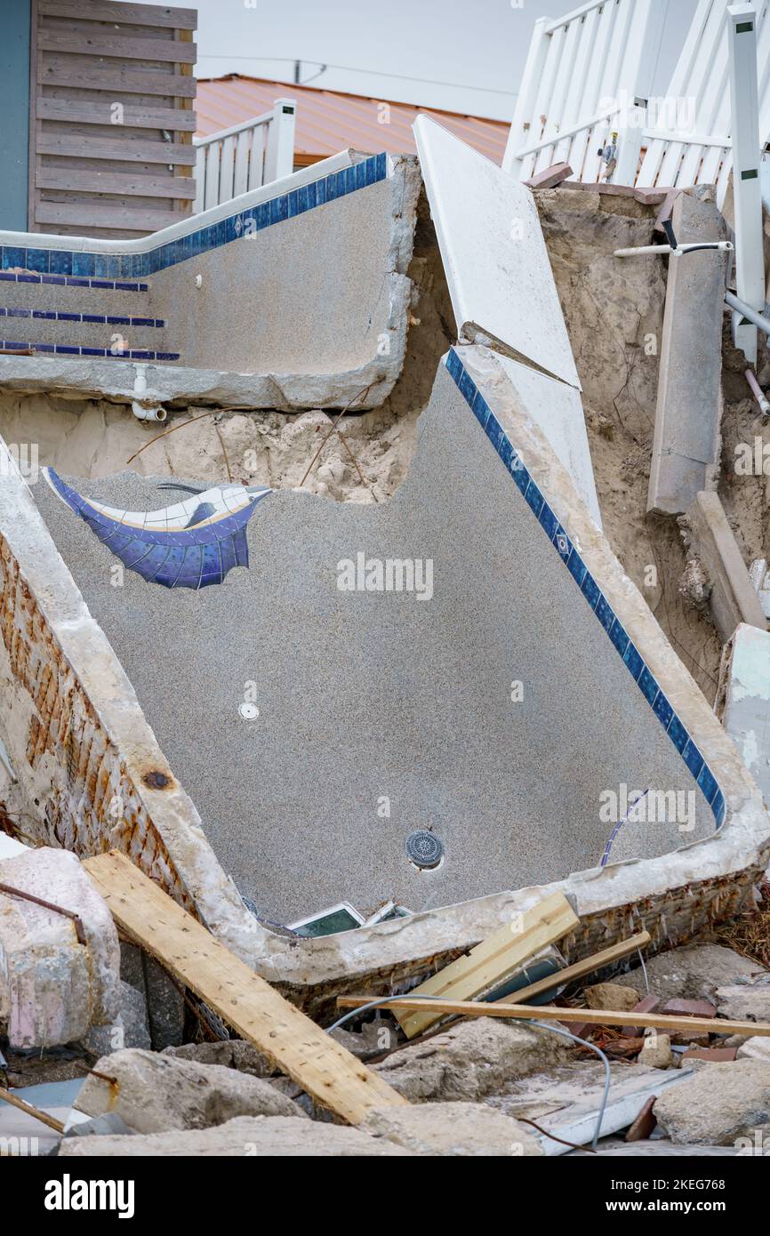 Home swimming pool collapse Daytona Beach Hurricane Nicole Stock Photo