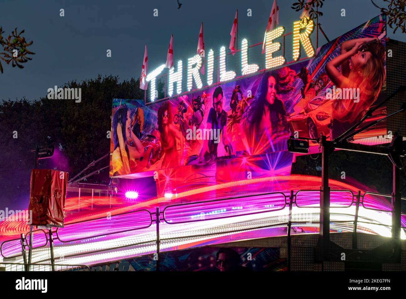 Thriller, Fairground ride in action Stock Photo